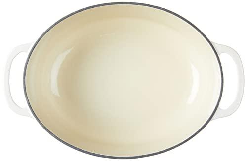 Lodge Lodge 7 Quart Enameled Cast Iron Oval Dutch Oven with Lid Dual Handles Oven Safe up to 500 F or on Stovetop - Use to Marinate, Cook, Bake, Refrigerate and Serve Oyster White