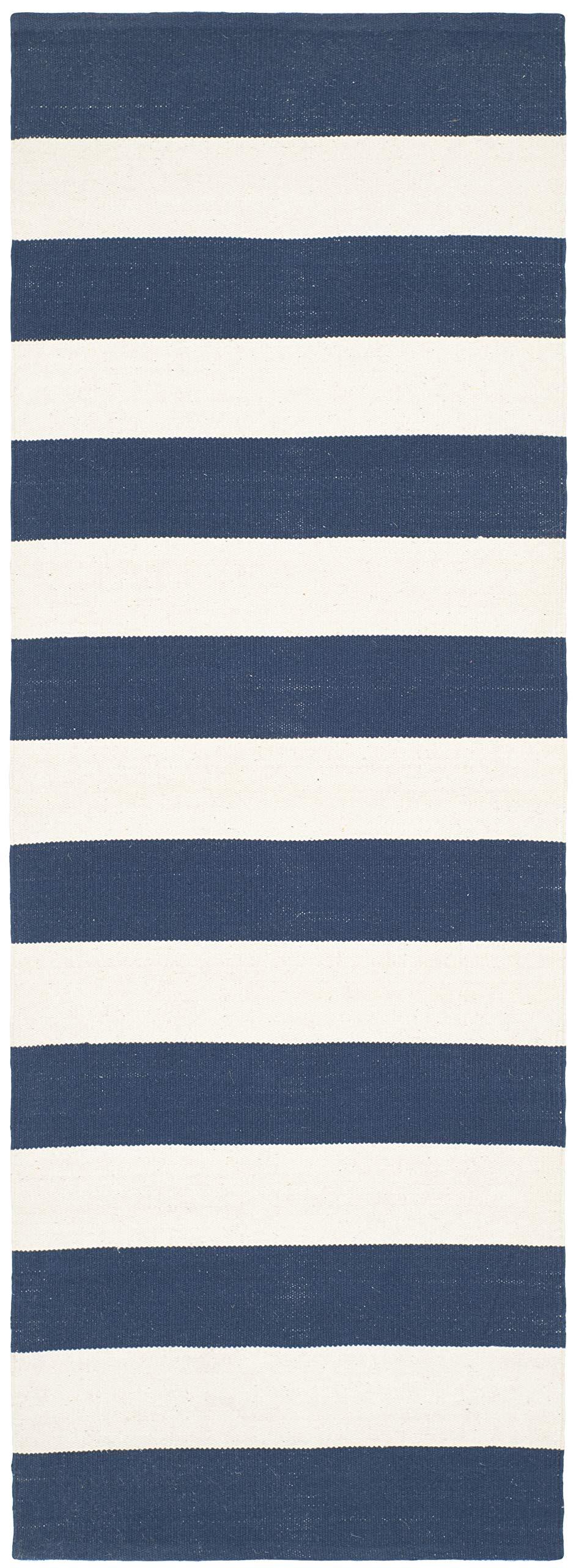 Safavieh SAFAVIEH Montauk Collection Runner Rug - 2\'3\" x 19\', Navy & Ivory, Handmade Flat Weave Boho Farmhouse Cotton Stripe, Ideal for High Traffic Areas in Living Room, Bedroom (MTK712H)