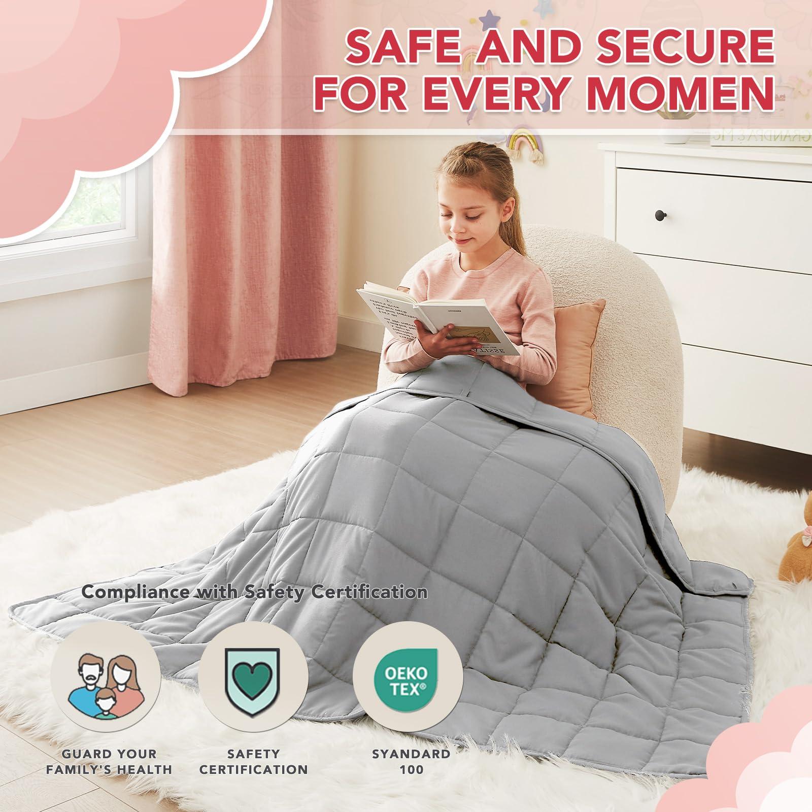 CuteKing CuteKing Weighted Blanket - Weighted Blanket with Premium Glass Beads - Breathable Heavy Blanket for Comfort Sleep - Thick Blanket All Season (7lbs, 40\"x60\", Twin, Light Grey)