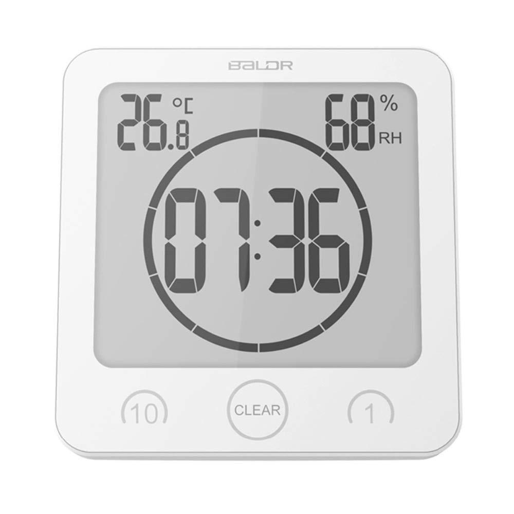 Lingland Lingland LCD Digital Waterproof Water Splashes Bathroom Wall Clock Shower Clocks Timer Temperature Humidity Kitchen Wash Room Timers(Blue) Home Furnishings (Color : White)