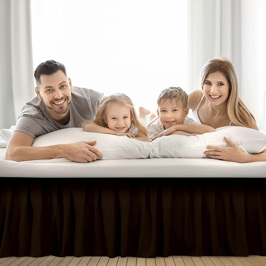 Shreem Linen Ruffled Bed Skirt Chocolate Queen Bed Skirt Hotel-Quality Ruffles for Queen Beds with 16\" Drop Queen Bedskirt with Platform 100% Microfiber Bed Skirts with Corner Split (Chocolate)