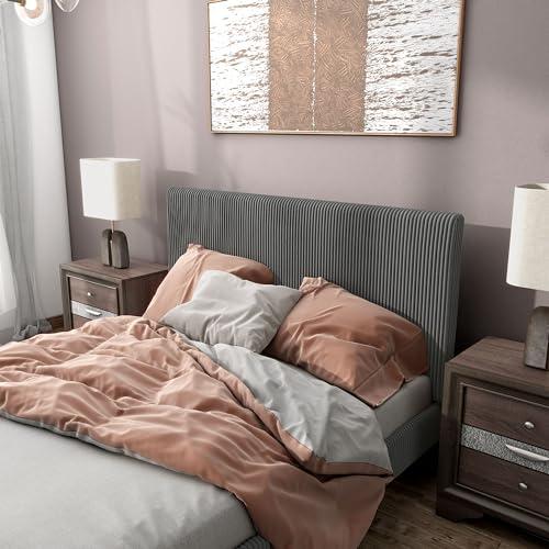 HOMES: Inside + Out HOMES: Inside + Out Lysandra Modern Bed Frame Queen Size with Upholstered Headboard and Corduroy Fabric Cover, No Box Spring Needed for Bedroom, Guest Room, Dark Gray