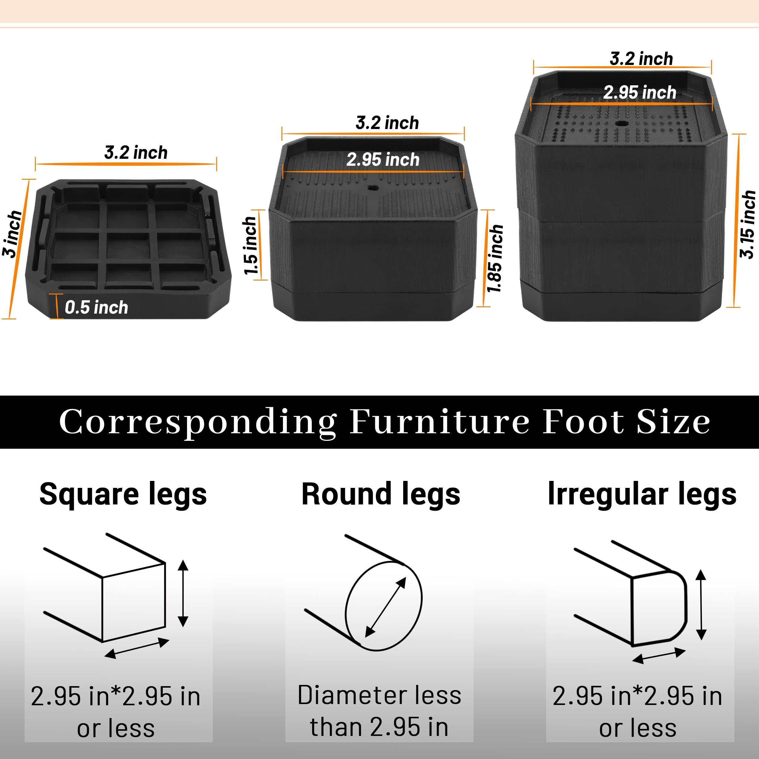 BTSD-home BTSD-home Bed Risers 1.5 or 3 inch Adjustable Furniture Heavy Duty for Couch Desk Sofa Table 4pack