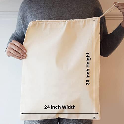 GFI LINEN CLUBS Heavy duty cotton canvas Laundry Bag, set of 6 bag Natural color-24x36\" - This is draw strings Laundry bag & durable.Long term solutions for laundry carring needs offered by Linen Clubs