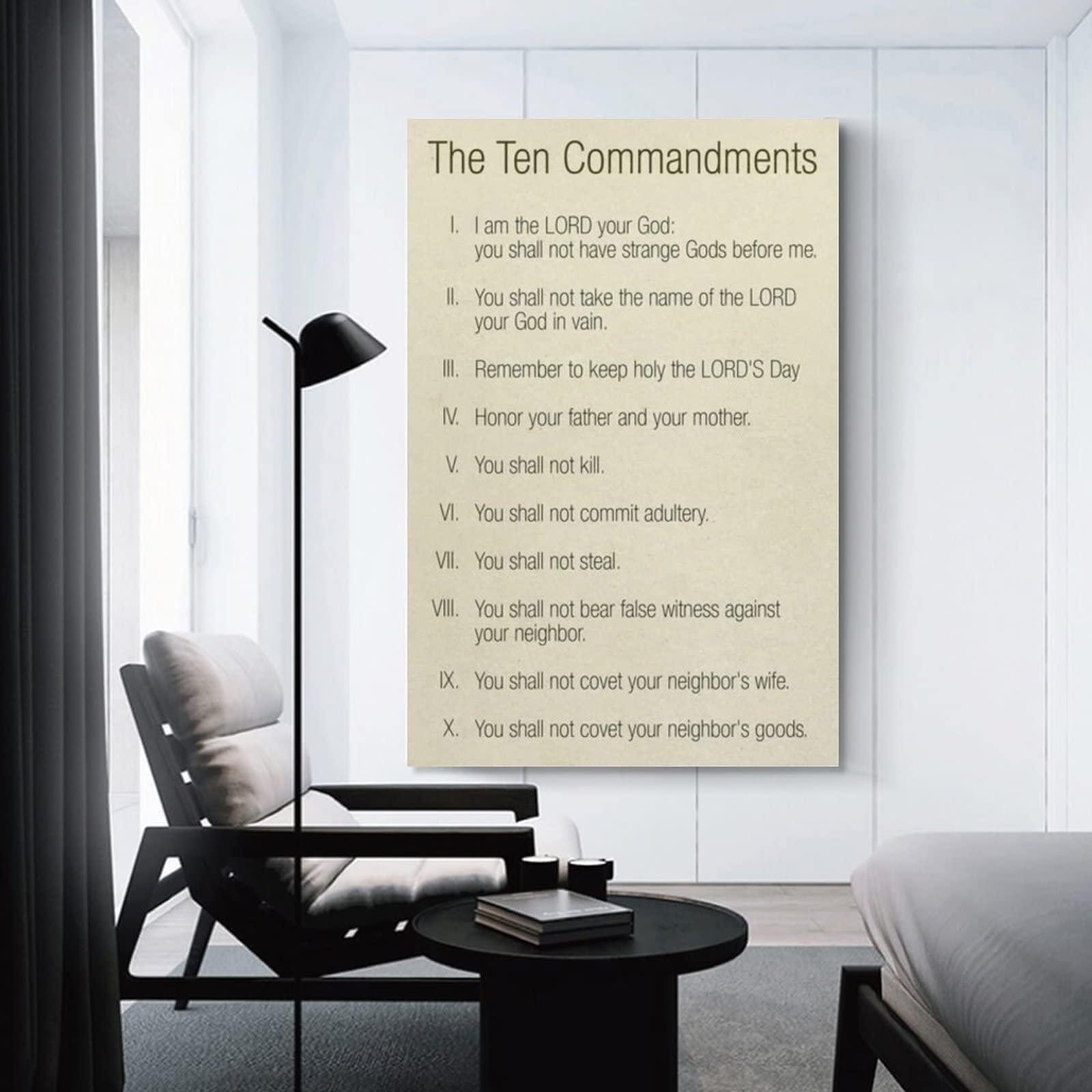ZHJLUT Posters Ten Commandments Catholic Wall Art Prayer Scripture Wall Art Faith Quotes Poster Canvas Art Poster Picture Modern Office Family Bedroom Living Room Decorative Gift Wall Decor 16x24inch(40x6