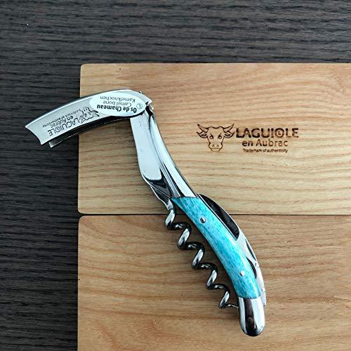 LAGUIOLE EN AUBRAC L Laguiole En Aubrac Sommelier Waiter\'s Corkscrew, Light Blue Camel Bone Handle, Wine Opener With Foil Cutter & Bottle Opener