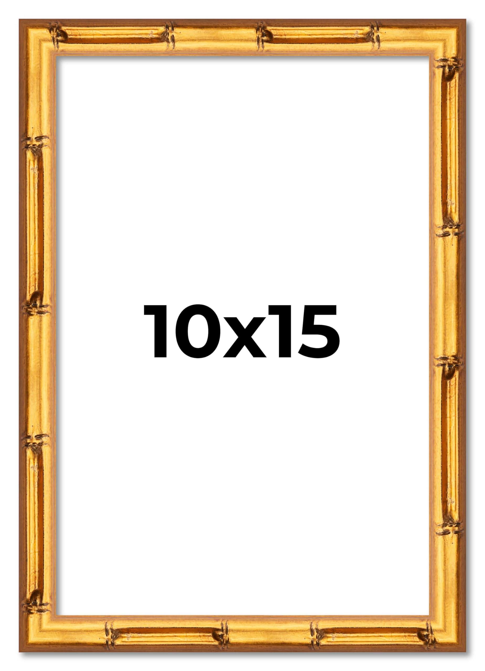 CountryArtHouse 10x15 Frame Gold Bamboo Picture Frame | 0.75 Inch Moulding Width | 0.625 Inches Rabbet Depth | Solid Wood Frame Complete with UV Acrylic Plexiglass, Foam Board Backing & Hanging Hardware