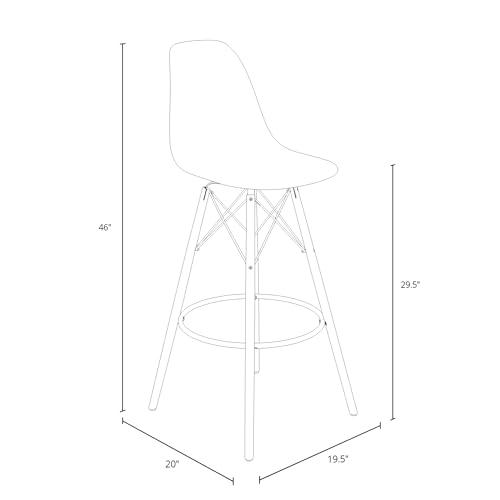 Inmod Signature Collection Inmod Molded Plastic Bar Stool with Wood Legs, Set of 2, Matte White, Walnut DSW Modern Barstools, Mid-Century Molded Shell Armless Bar Stools, Matte White/Walnut