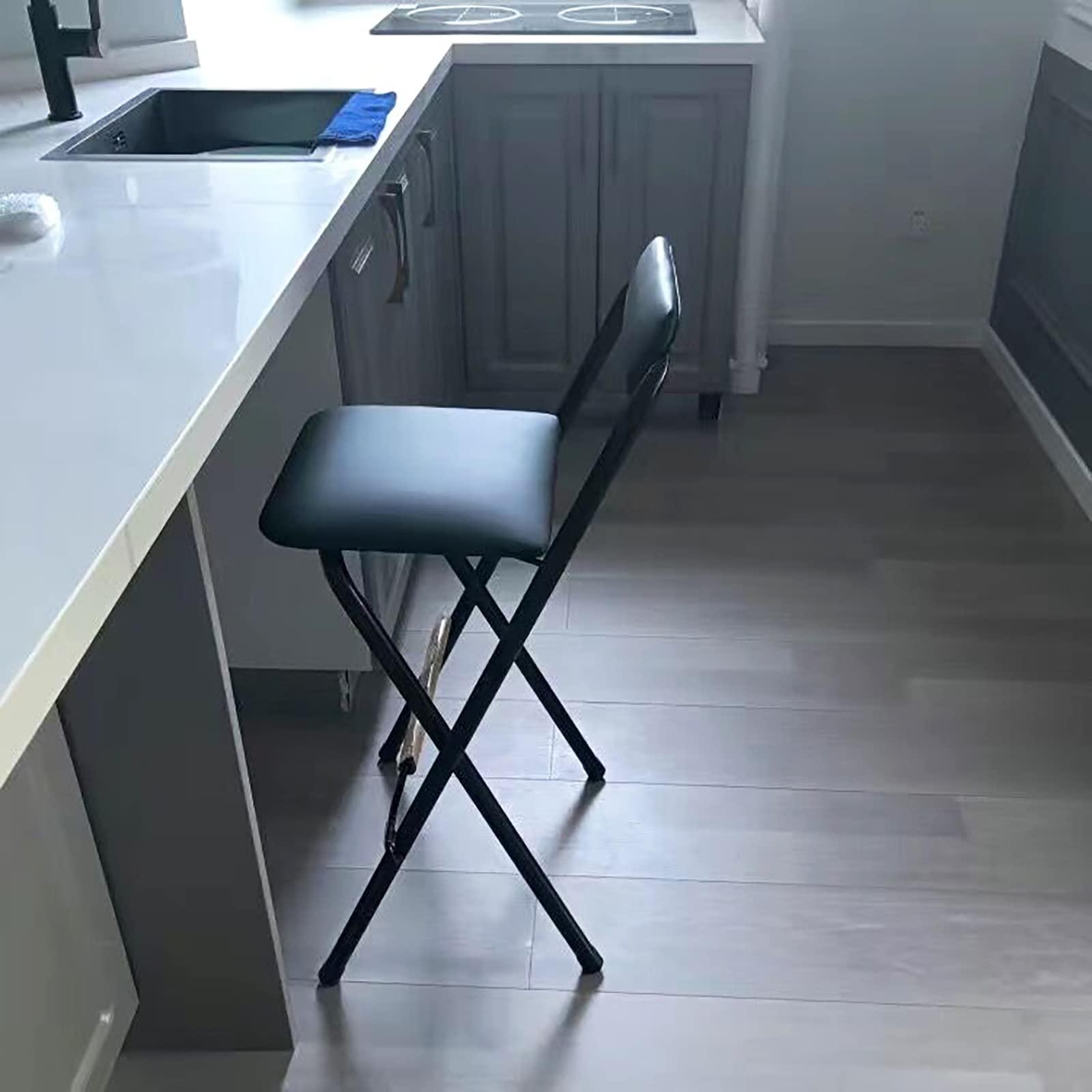 DDB Folding Stool Padded Counter Height Bar Stool,Collapsible Bar Chairs with Backrest & Footrest,Folded Tall Bar Stools for kitchen Gameroom,1 PC