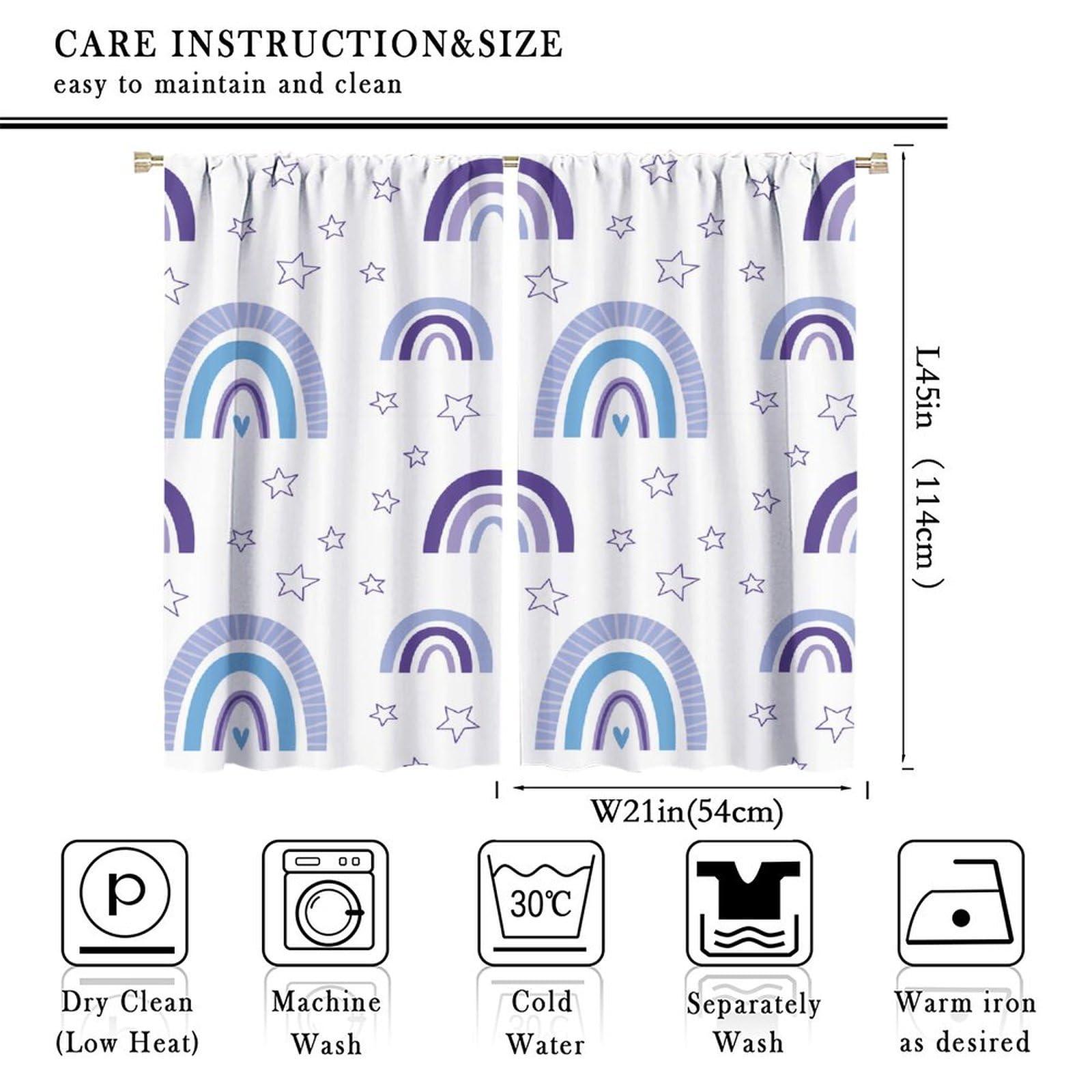 Chocolatemaoutdash Cute Nursery Rainbow Blackout Curtains Stars,Scandinavian Fun Print Purple Colours Rod Pocket Thermal Insulated Drapes Curtain for Kids,Teens Bedroom Living Room Kitchen 21x45in x 2