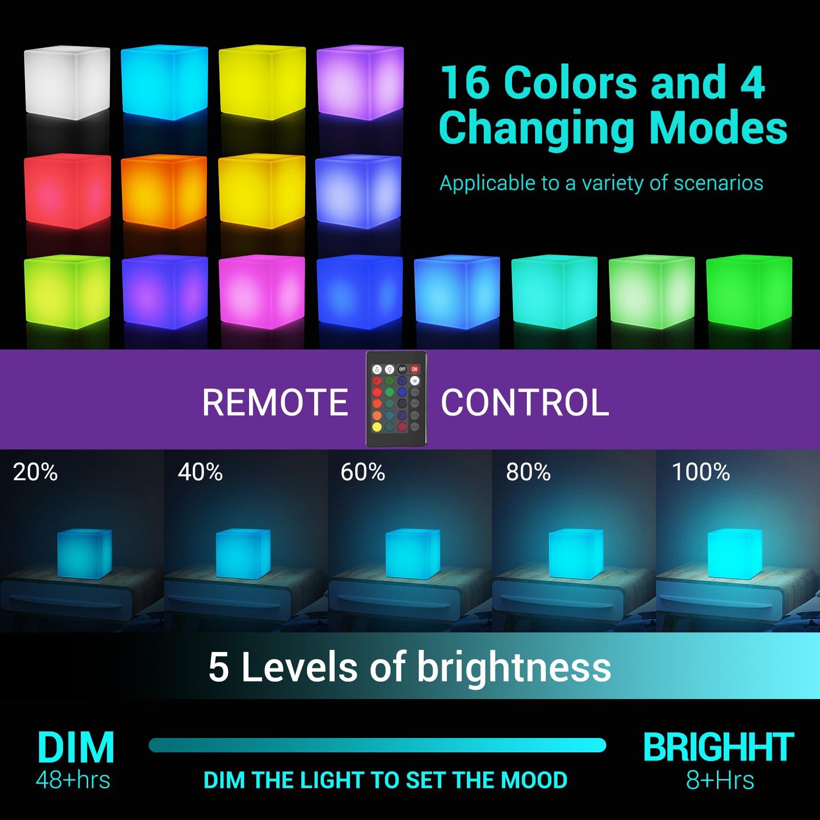 LOFTEK LOFTEK 4-inch LED Cube Lights: RGB 16 Colors Cosmic Cube LED Mood Lamp Tesseract with Remote Control, IP65 Waterproof Rechargeable Bedside Lamp Night Lights for Nursery Kids Toys Gift
