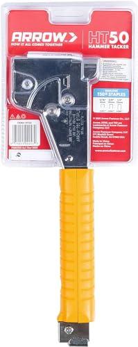 Arrow Fastener Arrow HT50 Heavy Duty Hammer Tacker, Chromed-Steel Manual Stapler with Sure-Grip Handle, Dual-Capacity Rear-Load Magazine, Fits 5/16”, 3/8", or 1/2" Staples