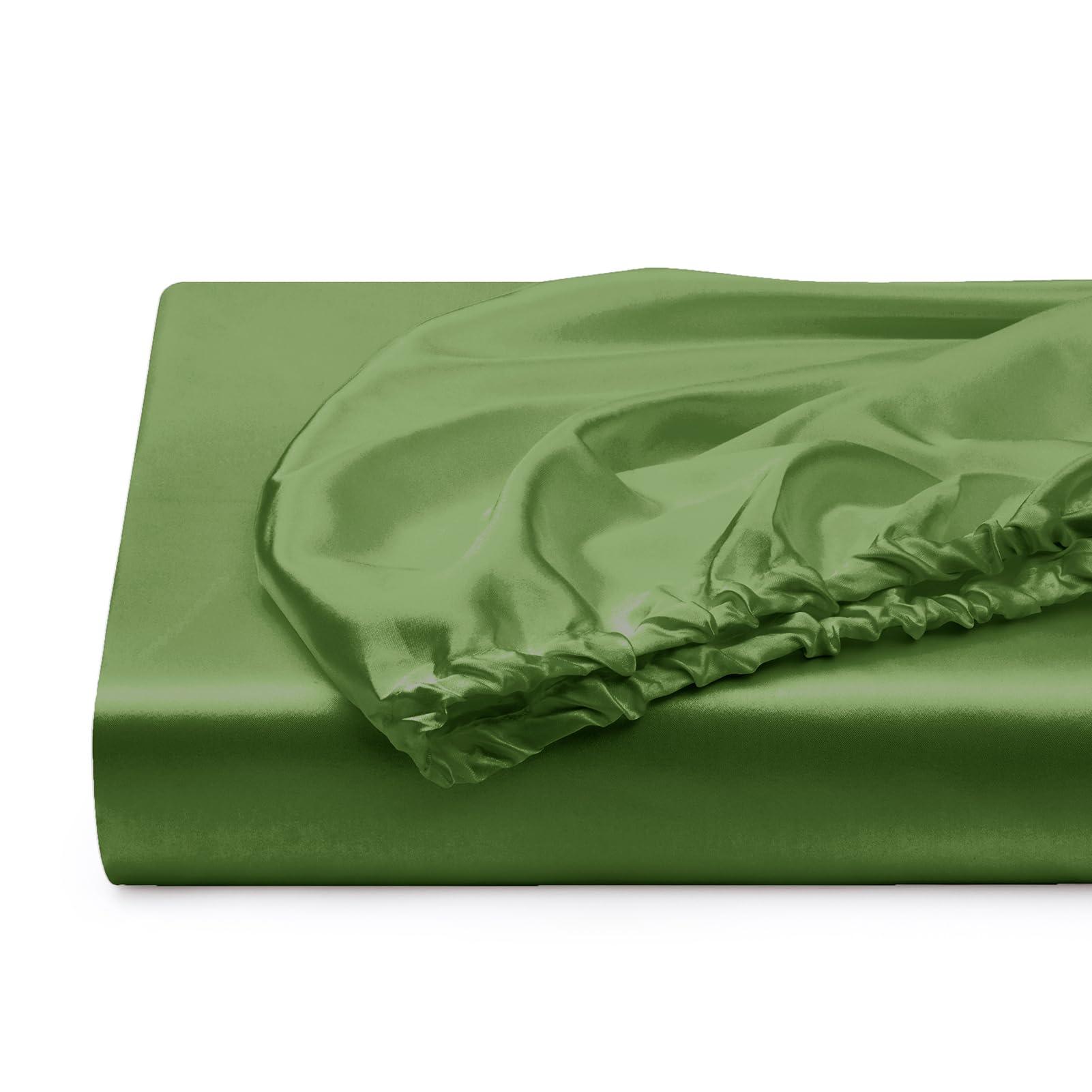Lanest Housing California King Silk Satin Fitted Sheet, Soft Deep Pocket Single Bottom Bed Sheets Sold Separately, Wrinkle Free, Non- Fading, Breathable, Fully Elasticized(Cal King Size, Sage Green)