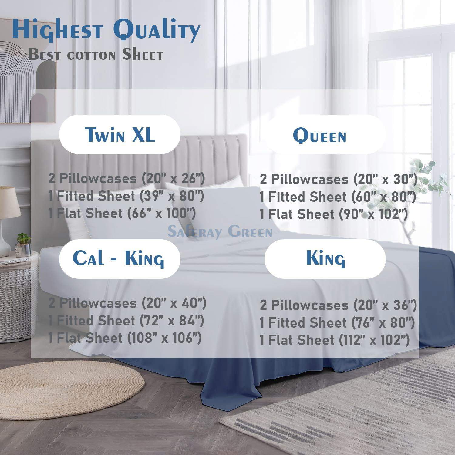 Saferay Green Saferay Green 4Pc Twin XL Size Sheet Set, 100% Organic Cotton Sheet Set, 800 Thread Count Sheets, Soft & Breathable Sheet Set, Luxury 8-12\" Deep Pocket Sheet, Hotel Quality Sheets - Steel Blue