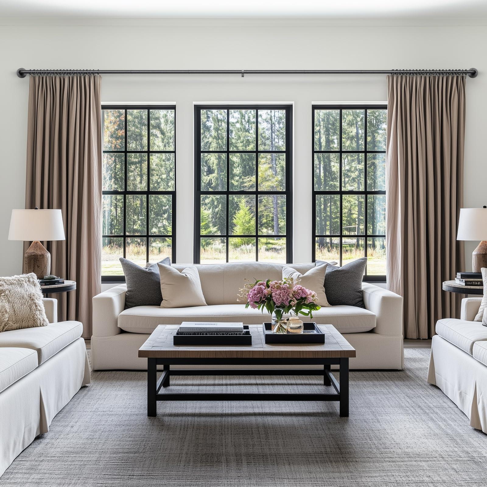 zeerobee Zeerobee Curtain Rods for Windows 144 to 168, 1 Inch Industrial Wrap Around Curtain Rod, Indoor/Outdoor Room Divider Adjustable Drapery Pole, 144"-168", Grey