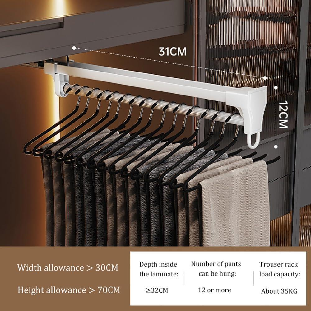 ElicNa ElicNa Pull Out Clothes Hanger Rail for Closet Adjustable Wardrobe Clothing Rail Top Mount Wardrobe Rack for Pants Clothes (Color : White, Size : 310mm/12inch)