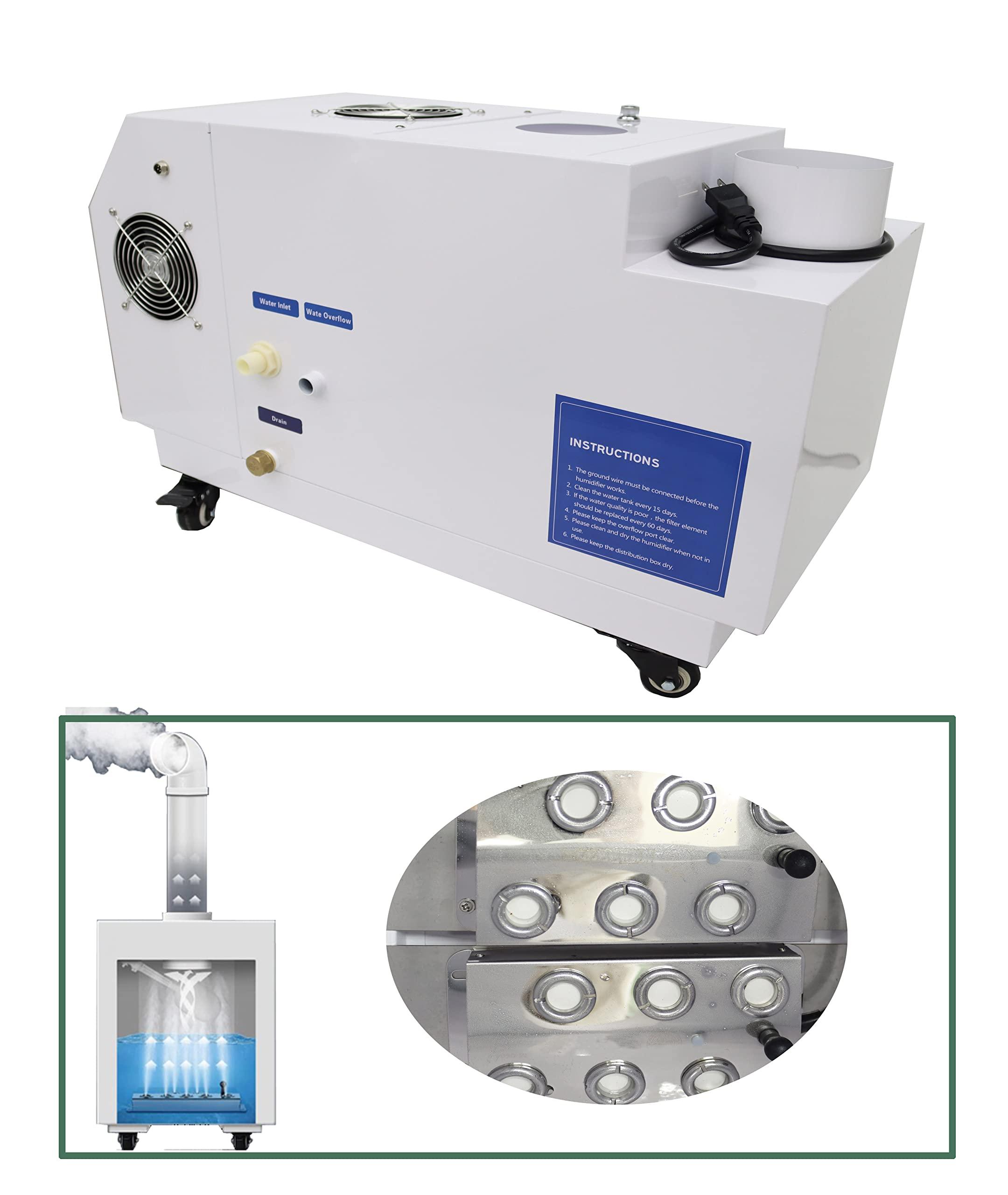 TECHTONGDA TECHTONGDA Commercial Ultrasonic Humidifier 6KG/h Portable Cool Mist Maker for Large Room Greenhouse Facility Warehouse Up to 400-1000 Square Feet with Water Barrel Hole