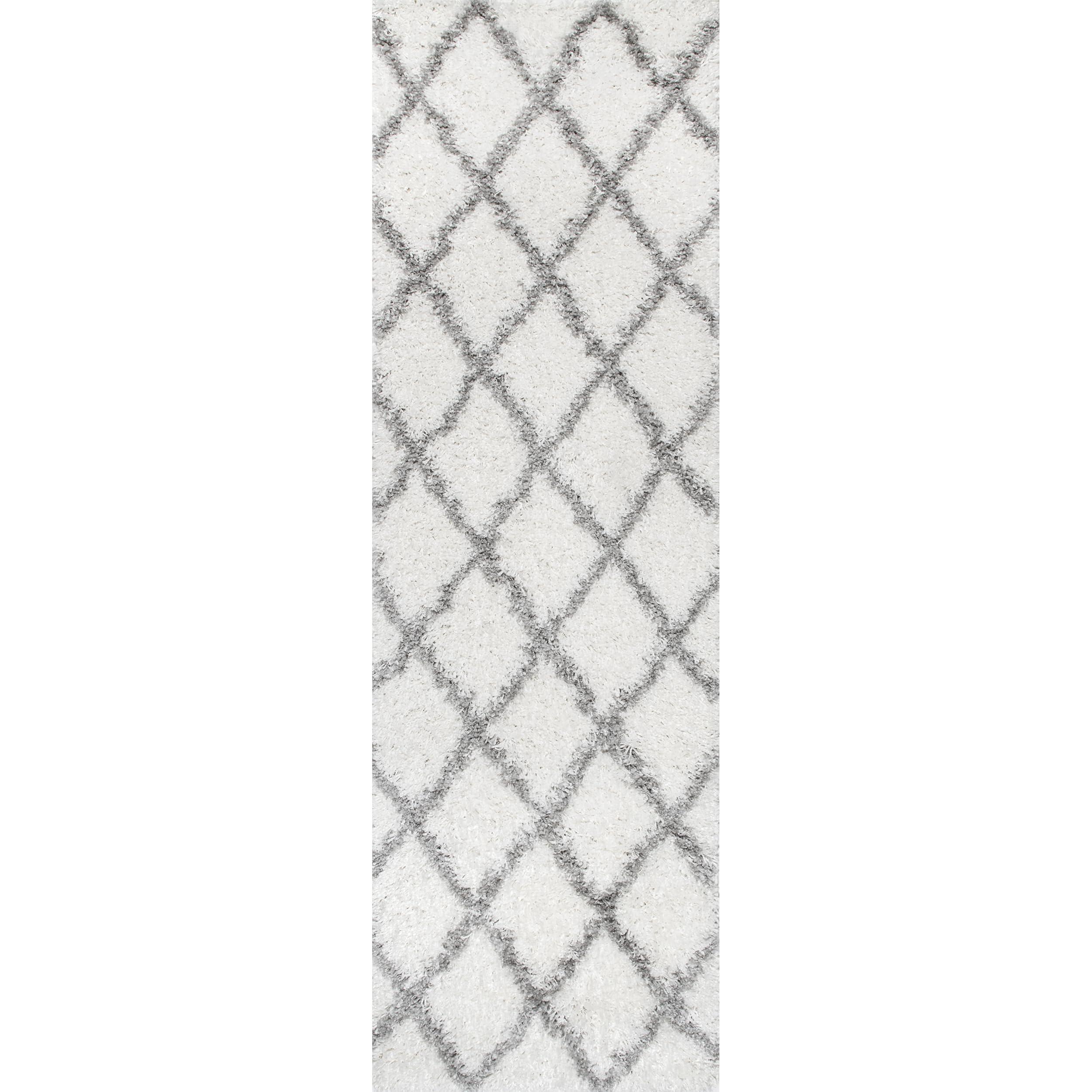 nuLOOM nuLOOM Tess Moroccan Shag Area Rug - 2x6 Runner Shag Rug Modern/Contemporary White/Grey Rugs for Living Room Bedroom Dining Room Nursery Entryway Hallway