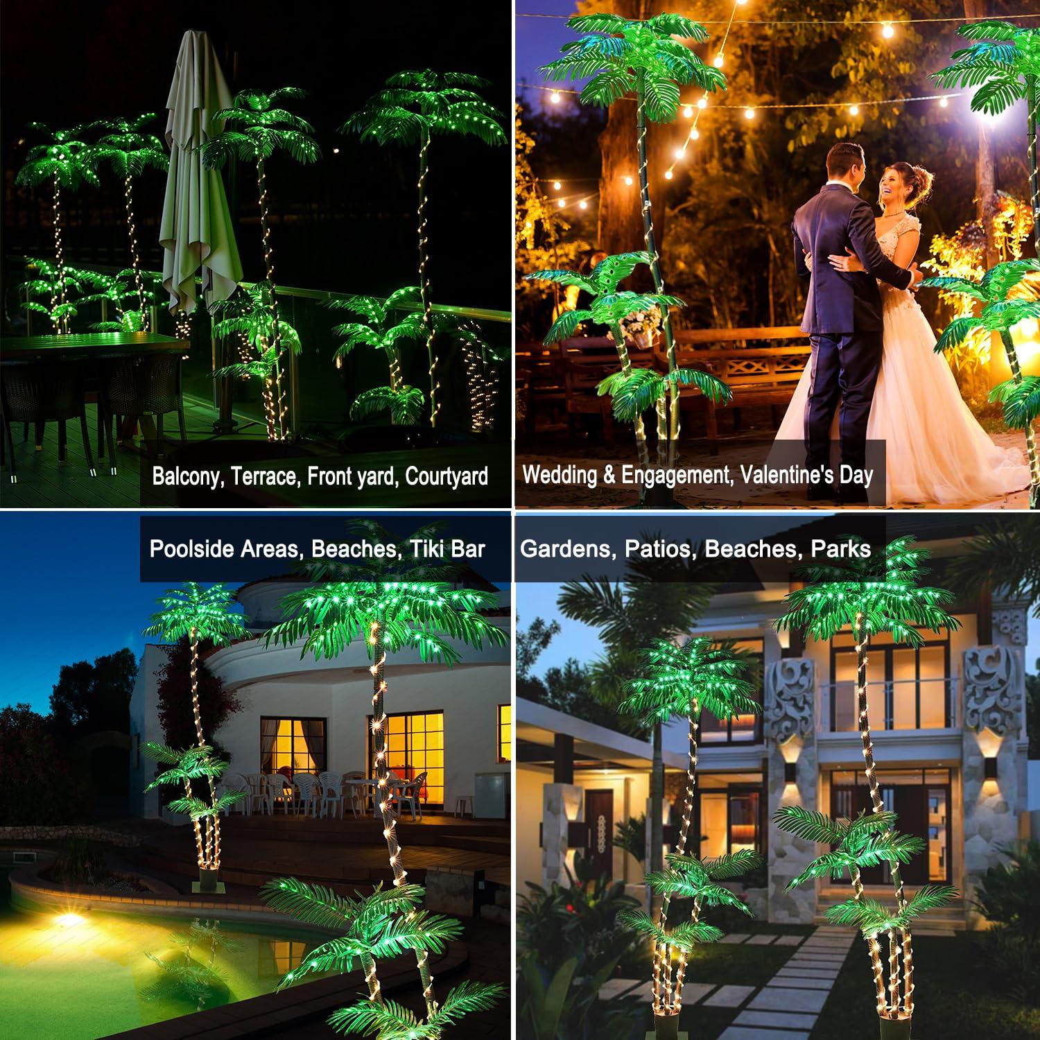 SOSHOT SOSHOT 7FT Lighted Artificial Palm Tree with Three Trunks and 260 LED Lights - Ideal for Outdoor/Indoor Use, Perfect for Tiki Bars, Patios, Homes, Offices, Beaches, Yards Pool, and Cruise Party
