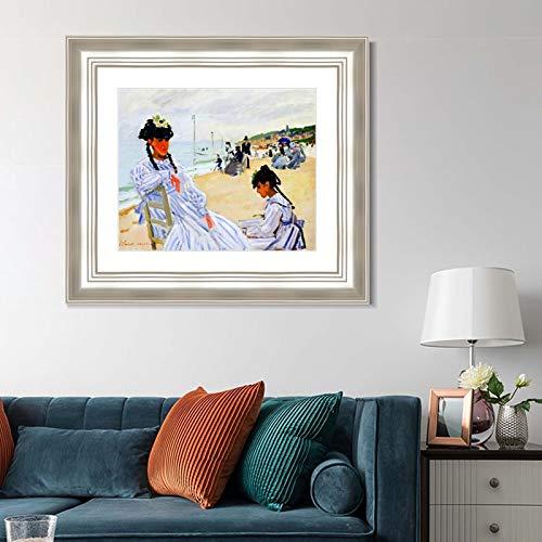 INVIN ART INVIN ART Framed Canvas Art Giclee Print The Beach at Trouville, 1870-71 by Claude Monet Wall Art Living Room Home Office Decorations(Classic Silver Frame with Mat,24"x32")