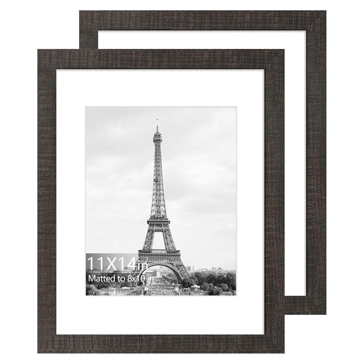 iRahmen iRahmen 11x14 Picture Frame Set of 2, HD Plexglass Picture Frames Display Poster 8x10 with Mat or 11 x 14 without Mat, Rustic Photo Frame for Poster Gallery Horizontal Vertical