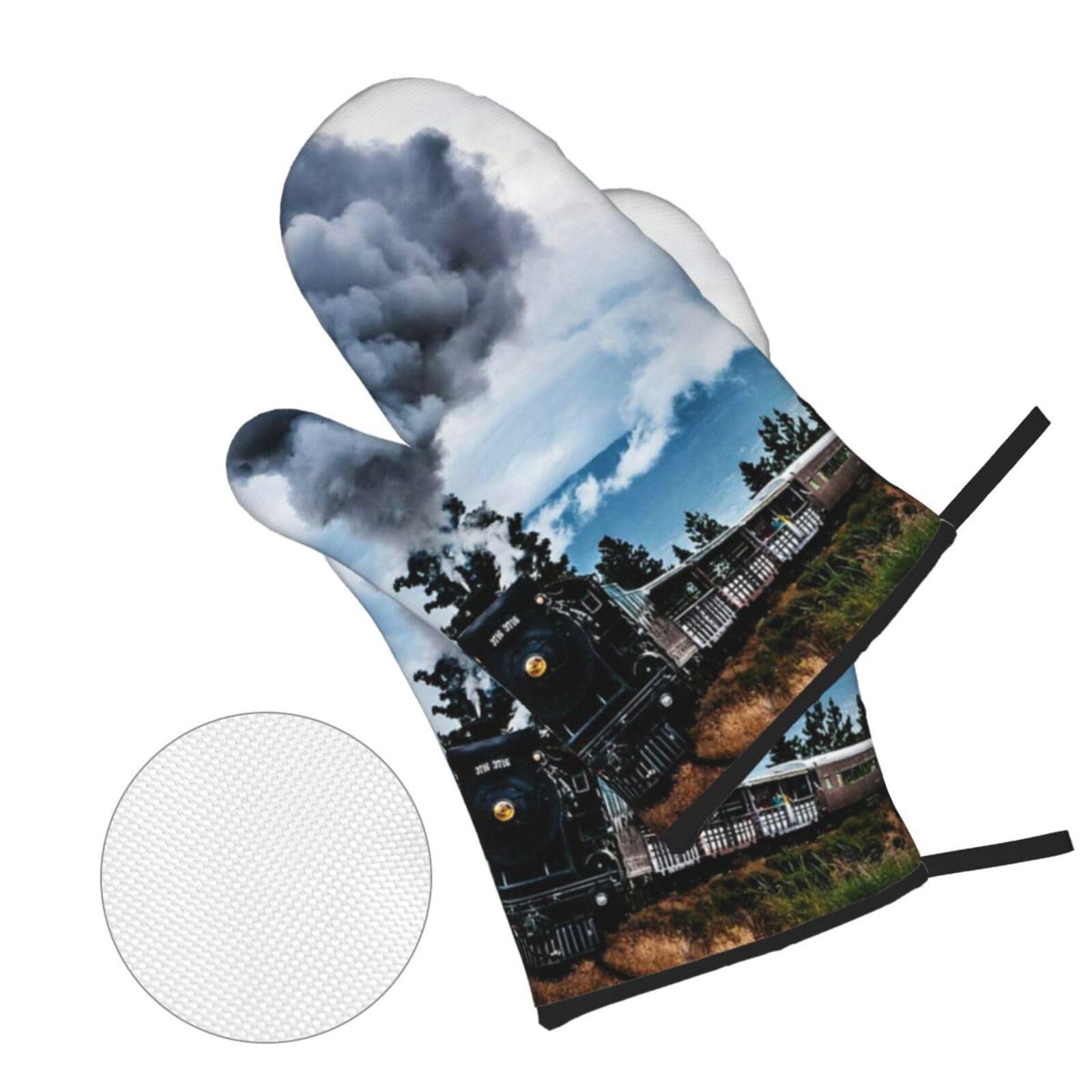 Ncpkcb Ncpkcb Cool Steam Train Oven Mitts and Pot Holders 4pcs Set Durable Kitchen Hot Pads with Oven Gloves for Baking Cooking Grilling, Fashion