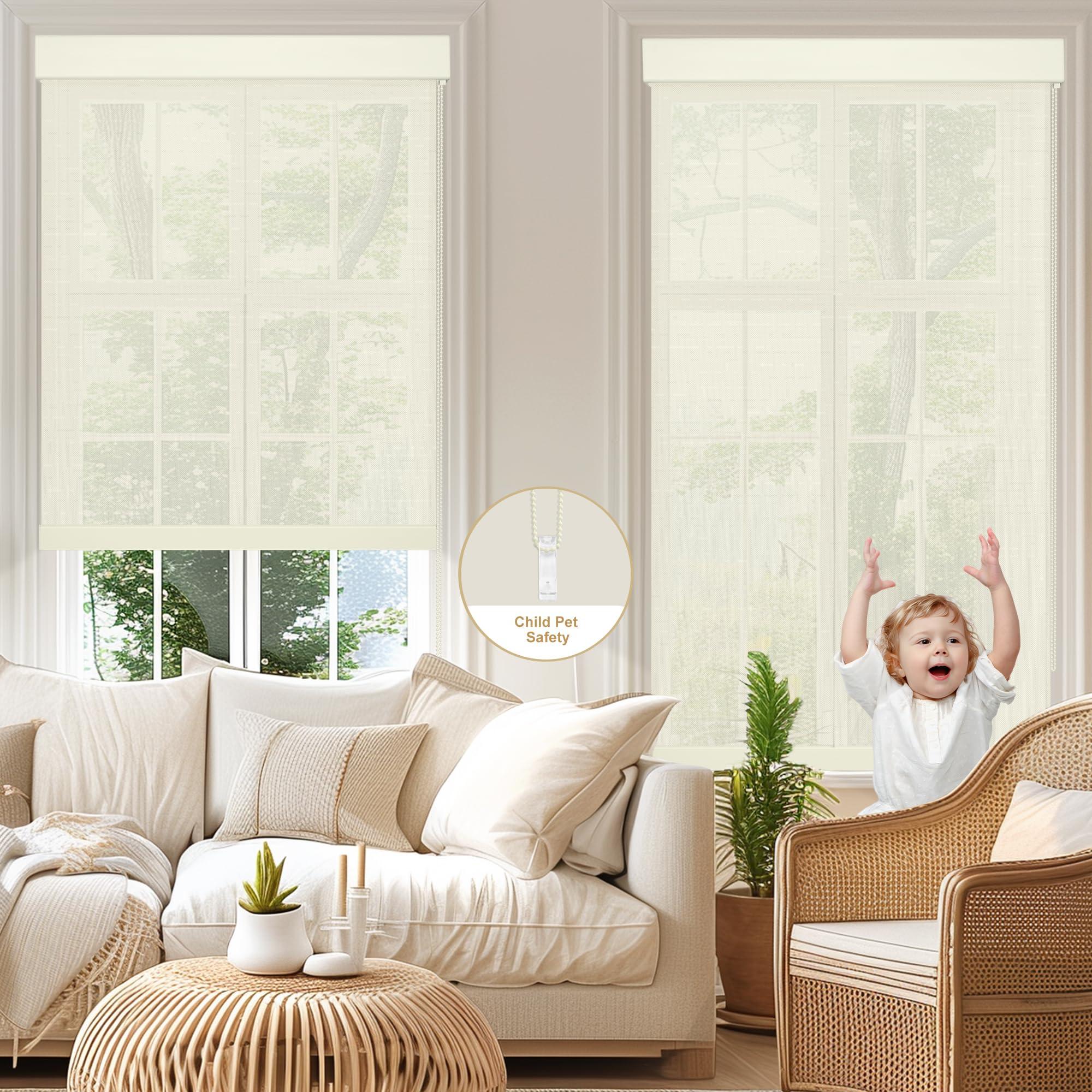 HOTSOON HOTSOON Light Filtering Roller Shades for Windows, Roller Blinds with UV Protection, Window Shades, Window Blinds Solar Fabric Easy Installation for Home Office, Custom Size, Beige, 20" W x 68" H