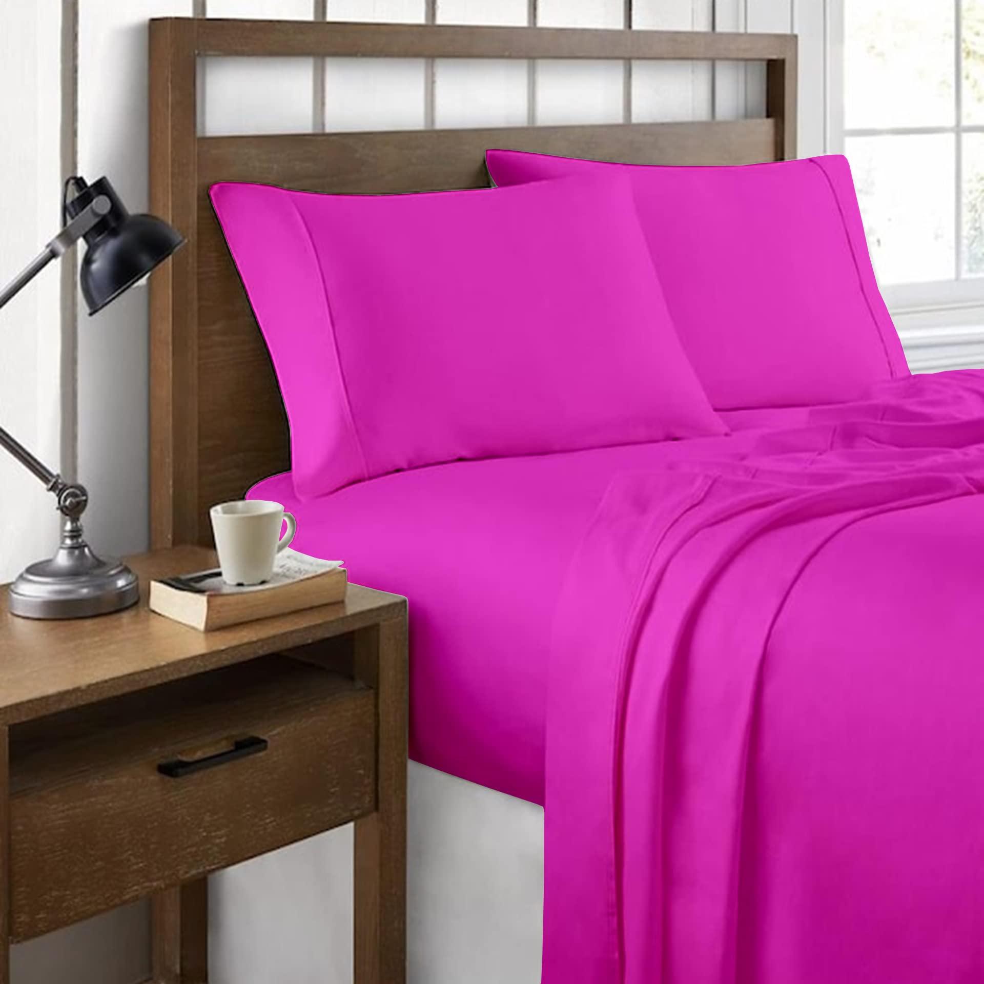 BeKind Online 600 Thread Count Split CalKing Size Sheet Set 100% Egypt Cotton 600 Thread-Count Hotel Quality Sateen Finish 8-Inches Deep Pockets Cotton Bed Sheets Silky & Soft Egyptian Sheet - Hot Pink