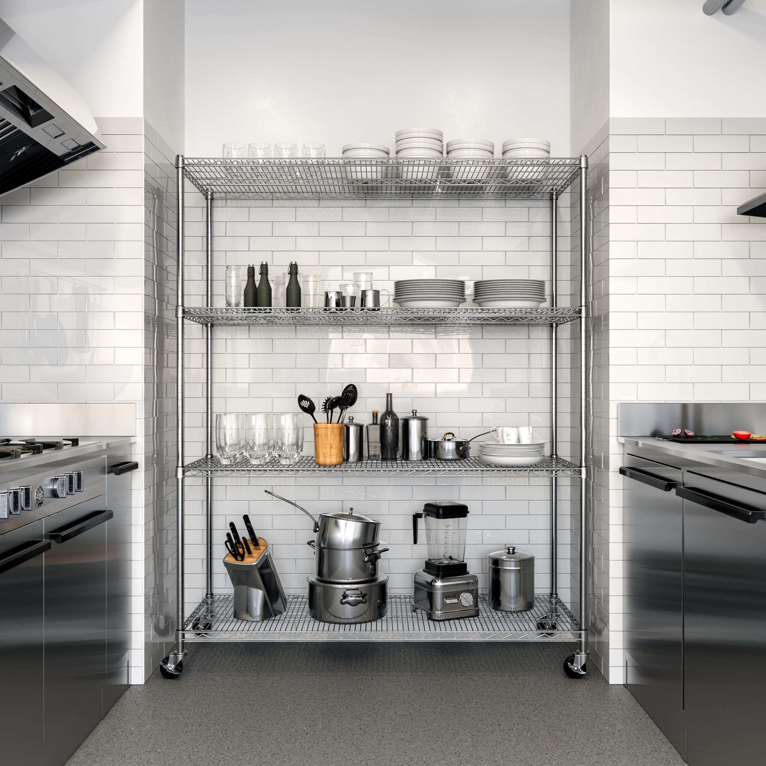 Seville Classics Seville Classics UltraDurable Heavy Duty NSF Solid Steel Wire Rack Storage Unit, Organizer for Garage, Warehouse, Office, Restaurant, Classroom, Kitchen, Steel, 4-Tier Shelving, 60" W x 24" D
