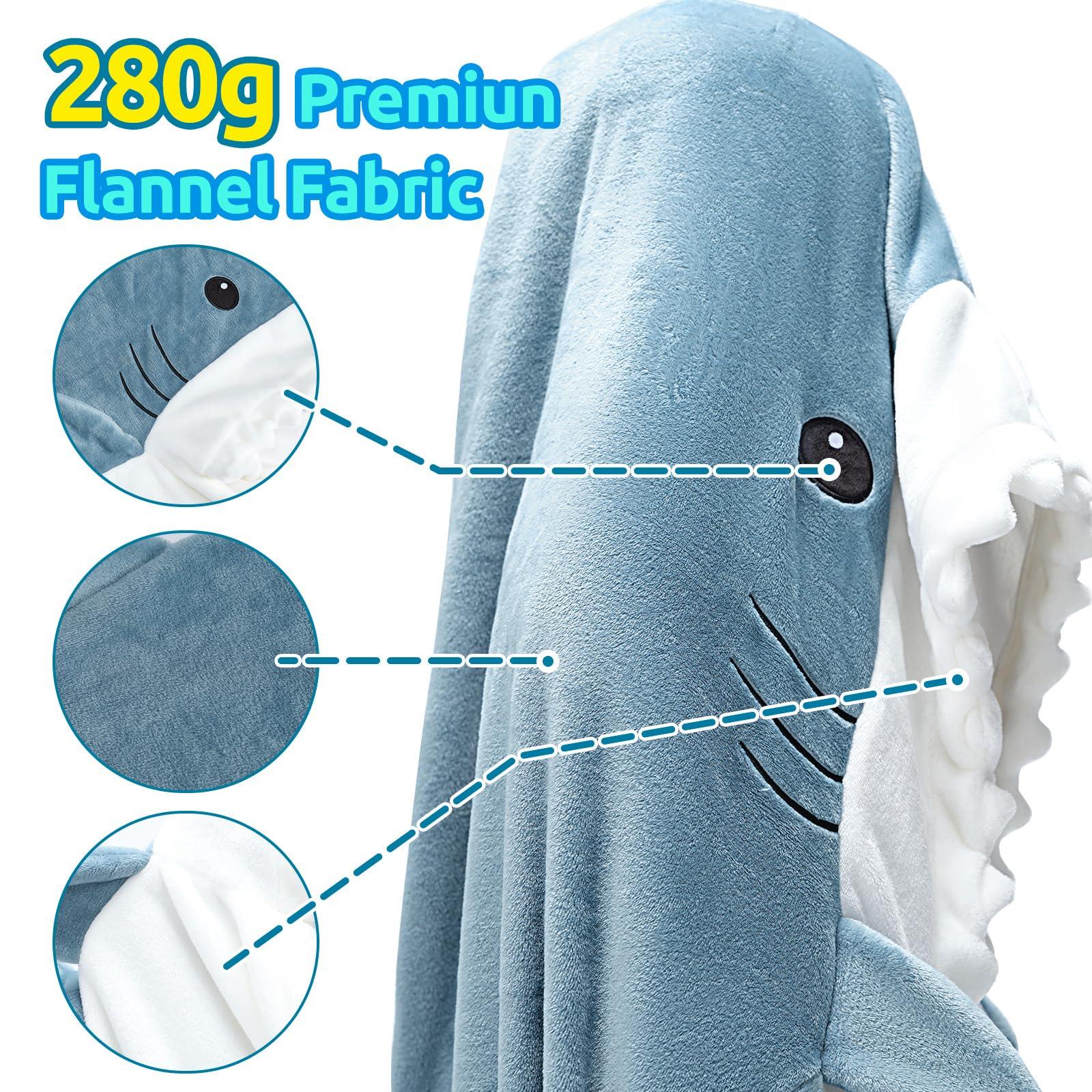 Touchat Touchat Shark Blanket Hoodie Onesie, Wearable Blanket Hoodie Adult, Warm Flannel Throw Blanket Shark Tail Sleeping Bag, Cartoon Costume Shark Onesie Funny Gifts for Adults (Blue, XL)
