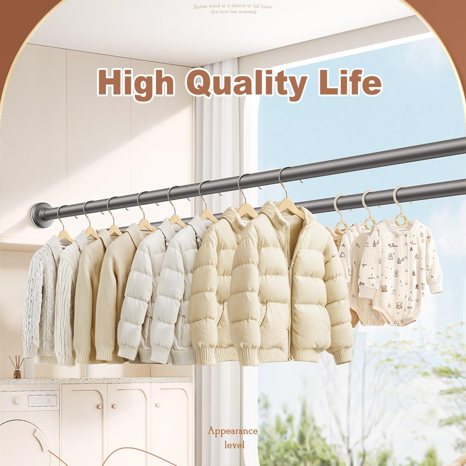 Liligic Shower Curtain Rod 28-192 inch Adjustable Tension Curtain Rod No Drilling Telescoping Rod, Diameter 1inch, for Bathroom Windows Closet Rods, No Rust(Cream,240-310cm(95-122in))