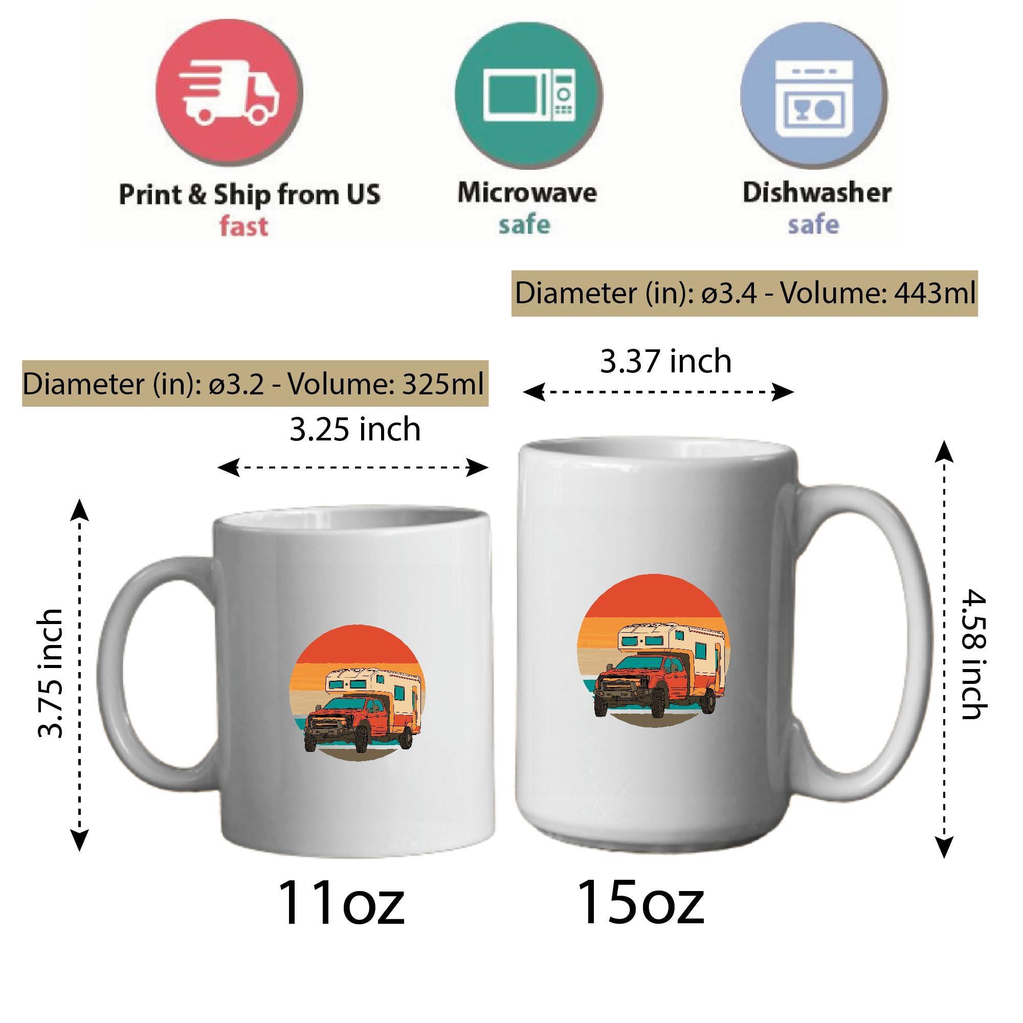 Besele Retro Sunset Offroad Camper Van Gift for Camping Enthusiasts 11oz 15oz White Coffee Mug