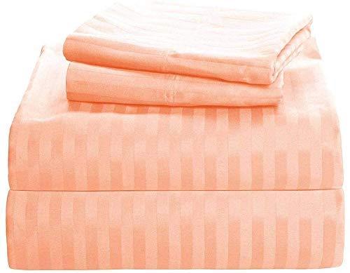 COTTONWALAS COTTONWALAS True Heavy Egyptian Cotton Grand King Size 6-PCs Sheets Set (1 Fitted, 1 Flat, 4 Pillowcase) Fits 7-9\" Pockets Depth, True 1500 Thread Count Bed Sheets for Bed (Stripe, Peach)