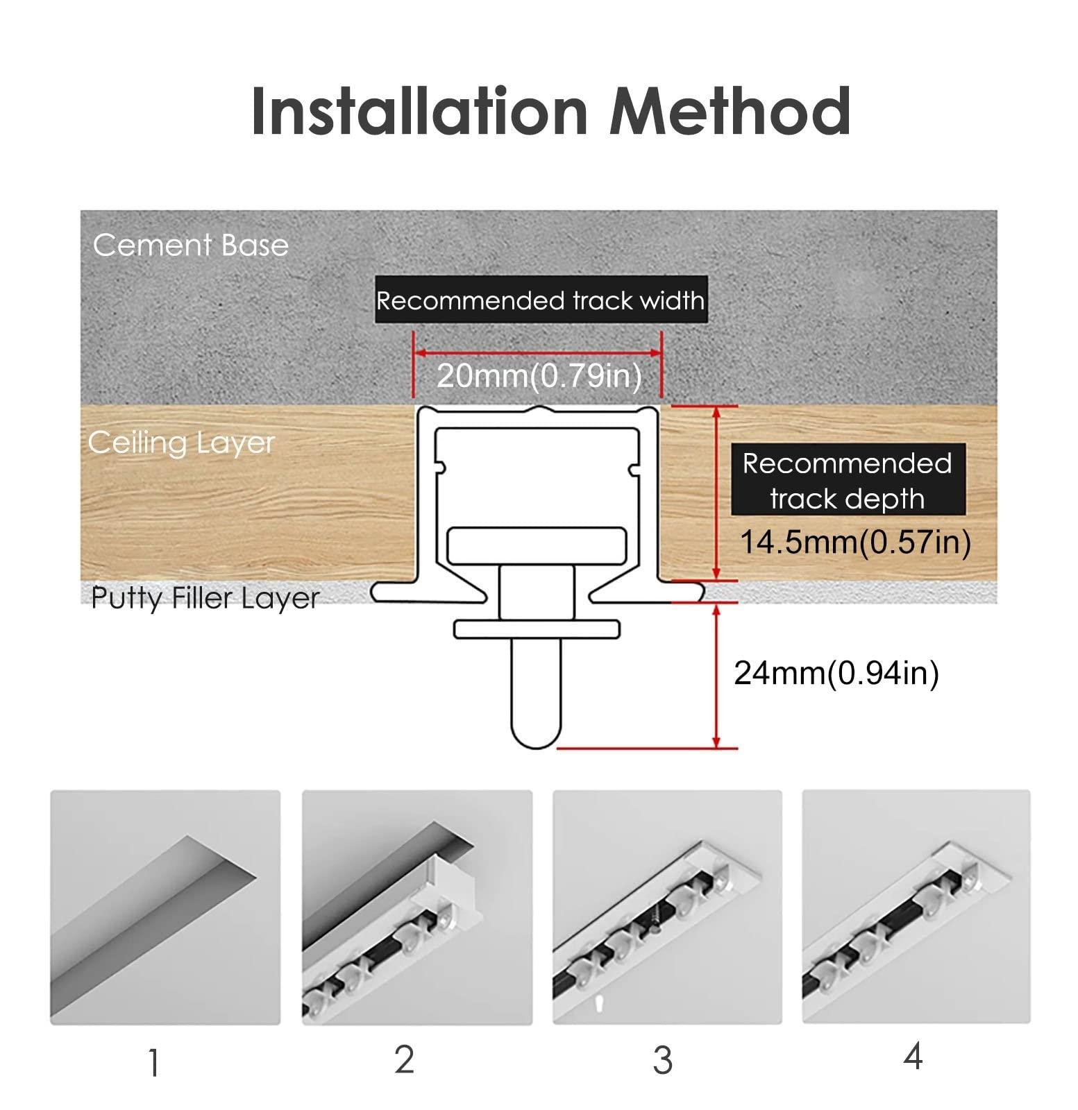 SRNSAEB SRNSAEB Recessed Mount Curtain Track, Embedded Invisible Ceiling Mount Curtains Rail Track Set, Bay Windows/Living Room/Bedroom/ 1-12 m/ 3.3-39.4 ft Long (Color : Black, Size : 4m/13ft)