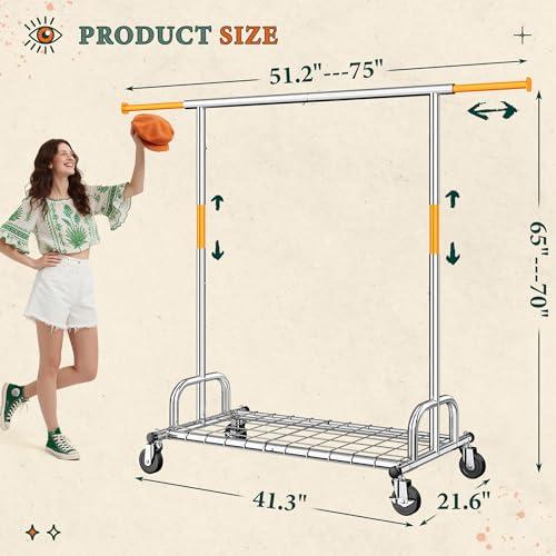 Raybee Raybee Heavy Duty Clothes Rack, Clothing Rack Load 485 LBS, Metal Garment Rack, Rolling Clothes Racks for Hanging Clothes, Portable Clothes Rack with Sturdy Wheels