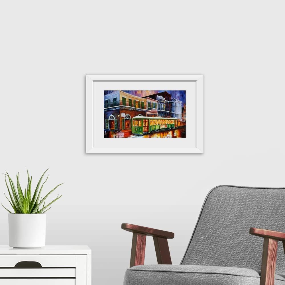 GREATBIGCANVAS GREATBIGCANVAS The Old Desire Streetcar White Framed Wall Art Print, New Orleans Artwork