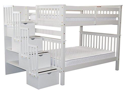 Bedz King Stairway Bunk Beds Full over Full with 4 Drawers in the Steps, White image-1