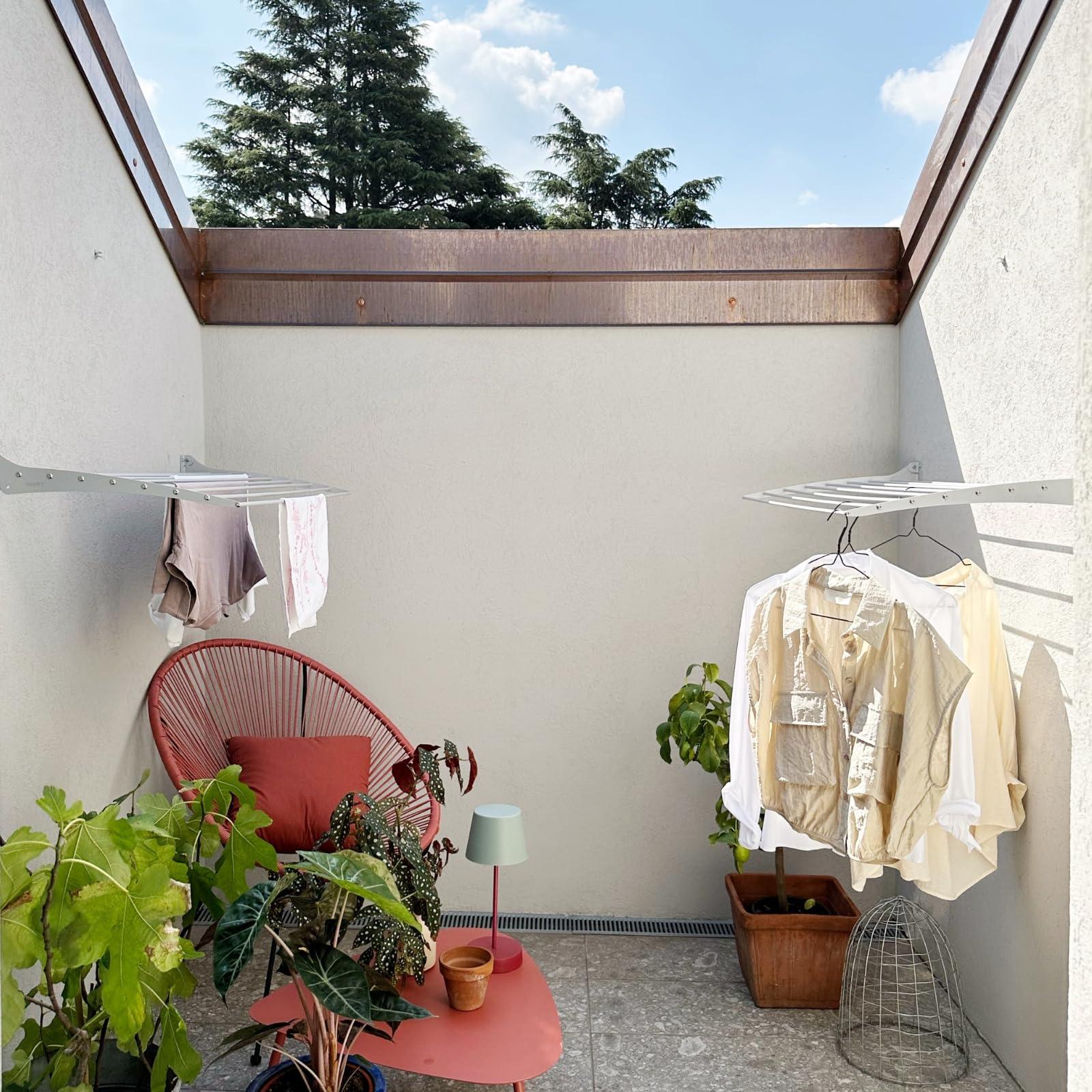 foxydry foxydry Fold, Wall-Mounted Clothes Drying Rack, Vertical Folding Indoor Outdoor Clothes line in Aluminium Steel (120 cm)