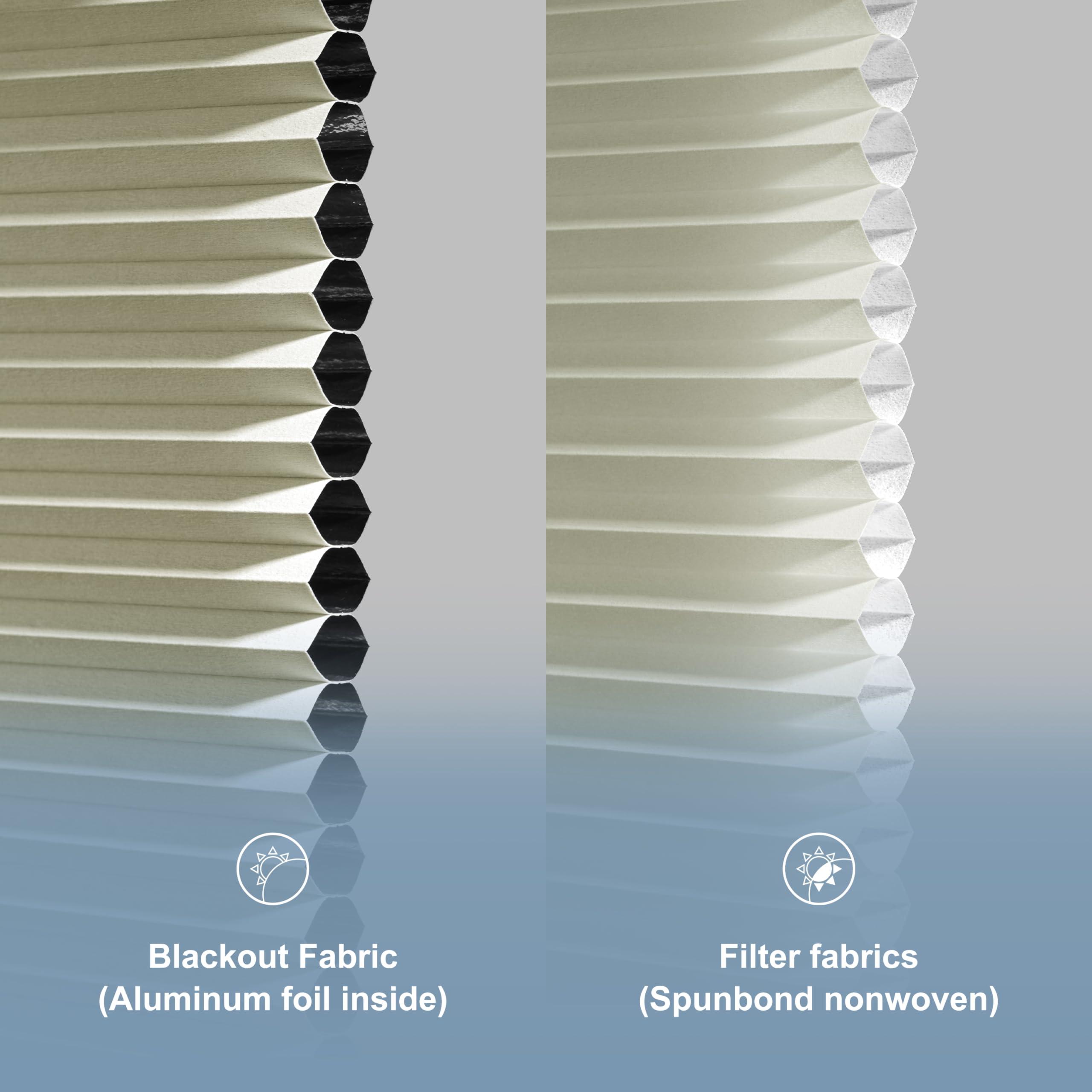 Boolegon Boolegon No Drill Blinds for Windows Blackout Cellular Shades Cordless No Tools Honeycomb Pull Down Blinds Easy Install No Screws Cellular Blinds for Door, Home, Beige, 34.5" W x 64" H