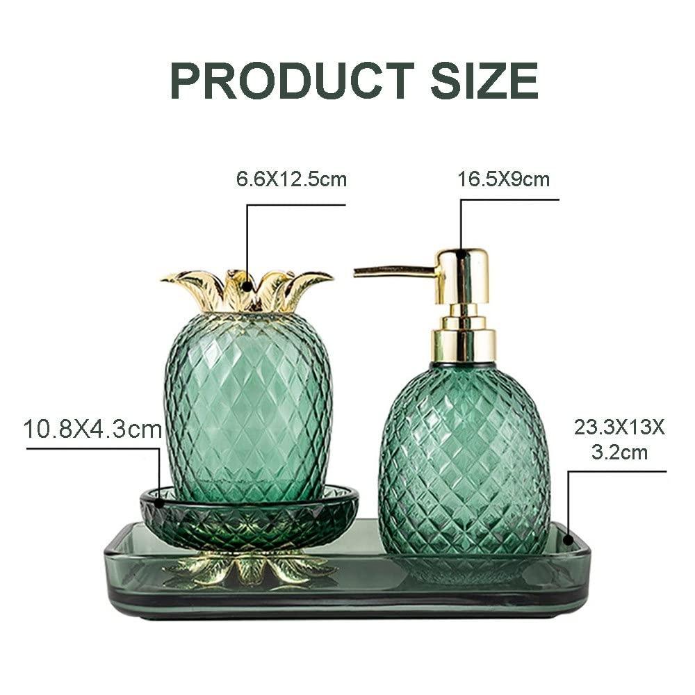 SADDPA DSMYYXGS 4 Pcs Pineapple Bath Accessories Set Glass Glass Crystal Pattern Extruded Metal Nozzle Steady Pineapple Head Bathroom Set Luxury Lotion Dispenser, Storage Tray, Cups, Soap Dish