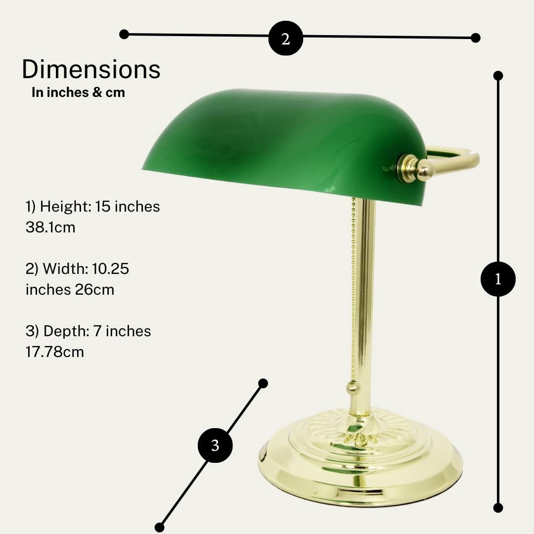 LIGHTACCENTS LIGHTACCENTS Traditional Bankers Desk Lamp with Green Glass Shade and Nickel Finish - Classic Study Light Perfect for Office and Home Workspace - Elegant Small Banker Lamp for Reading