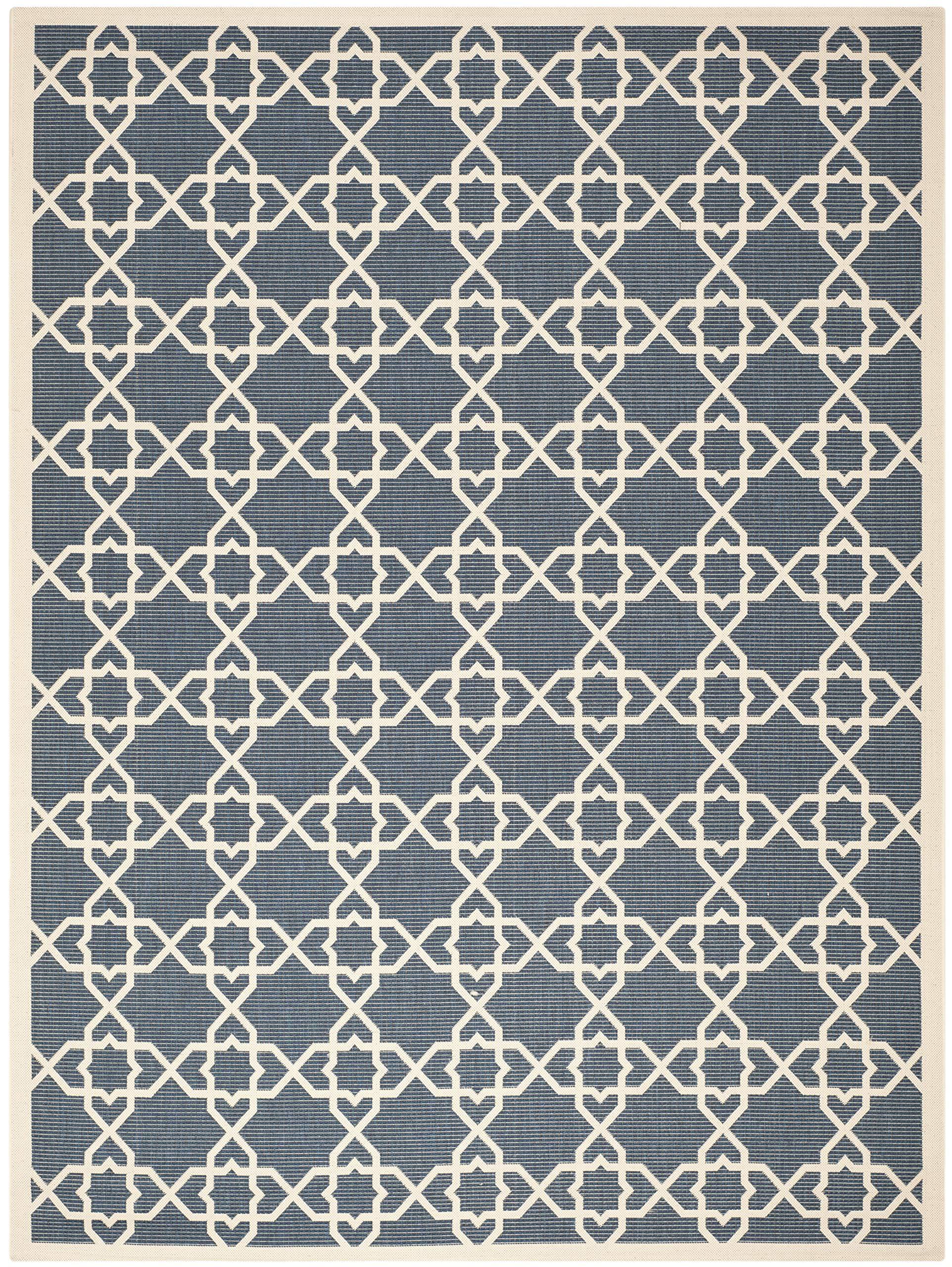 Safavieh SAFAVIEH Courtyard Collection Area Rug - 8\' x 11\', Navy & Beige, Non-Shedding & Easy Care, Indoor/Outdoor & Washable-Ideal for Patio, Backyard, Mudroom (CY6032-268)
