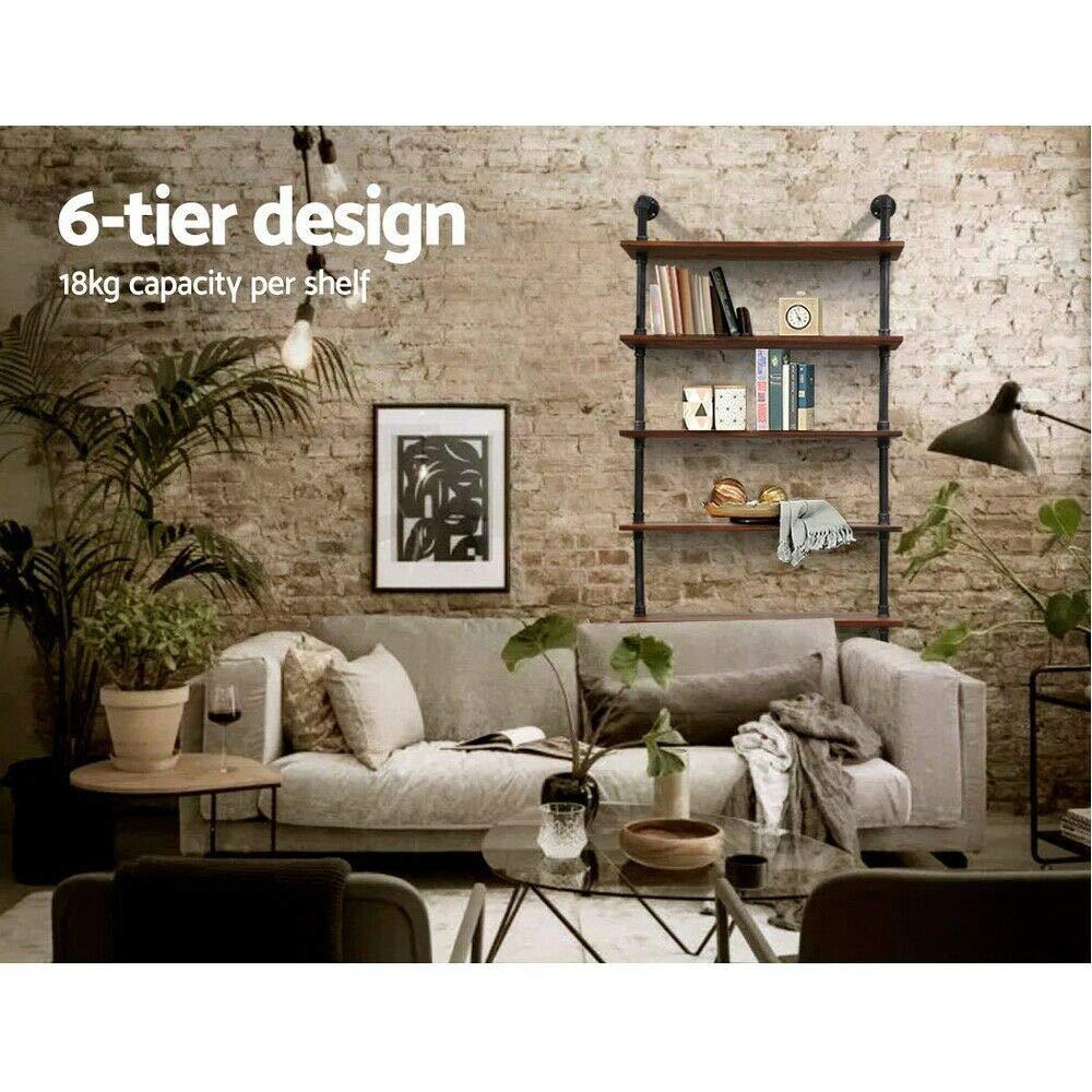 LOKKHAN LOKKHAN L:36-Inch Industrial Pipe Shelves,Wall Mounted Metal Pipe Wood Shelf,Rustic Pipe Ladder Bookshelf Bookcase,DIY Open Pipe Shelving