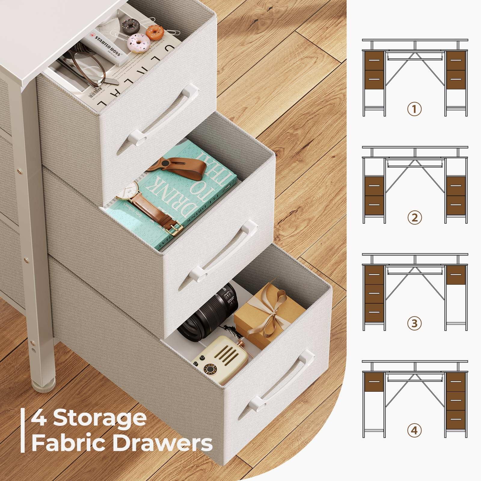 Seventable Seventable Computer Desk 55.1" with LED Lights & Power Outlets, Home Office Desk with 4 Drawers, Writing Desk with Keyboard Tray, Study Table with Monitor Stand, Work for Home Office, White