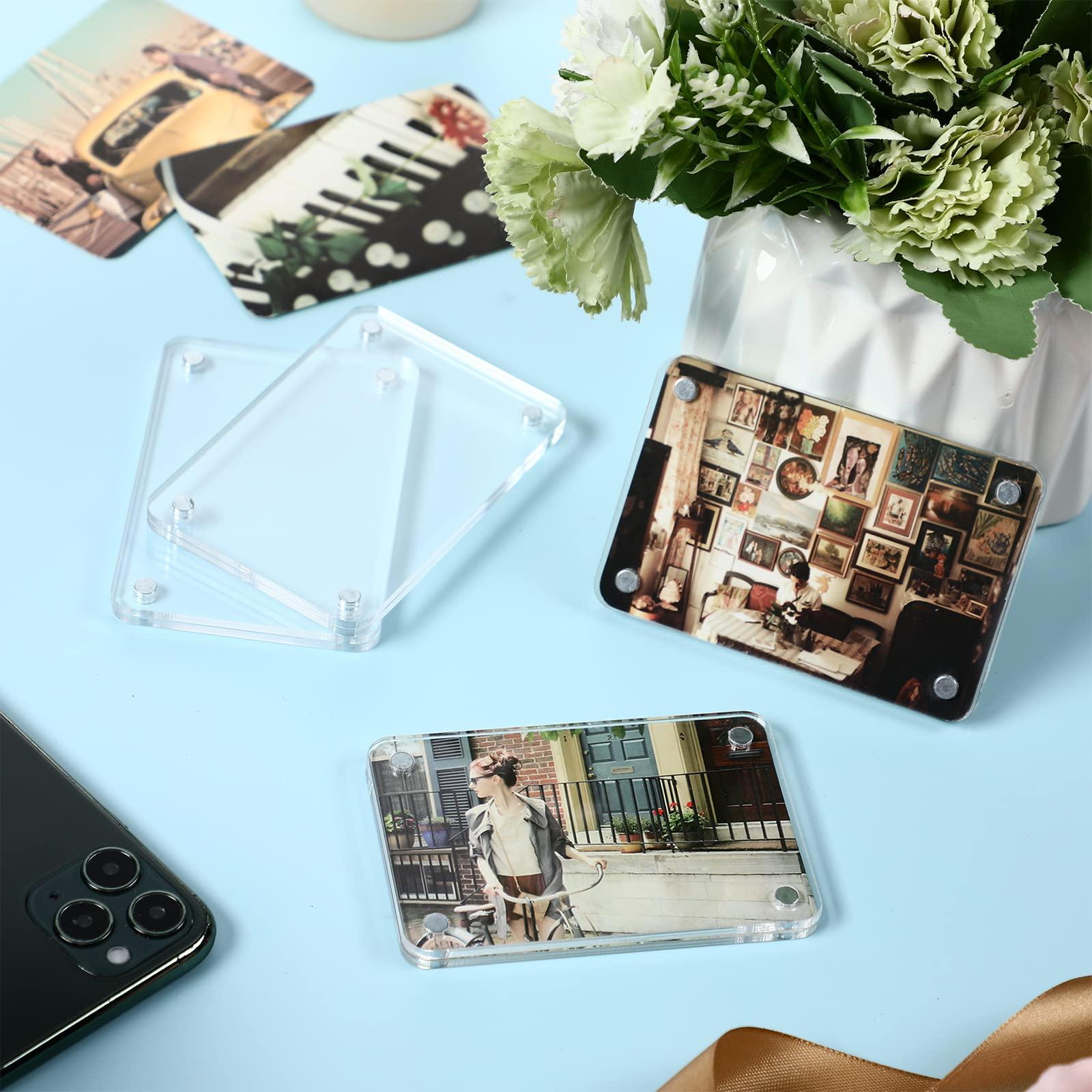 Remerry Remerry 48 Pcs Acrylic Magnetic Photo Frame Mini Picture Frame Double Sided Clear Fridge Magnetic Display for Film Photos Cards Stamp Gift for Family Friend Christmas (2.36 x 3.5 Inch)
