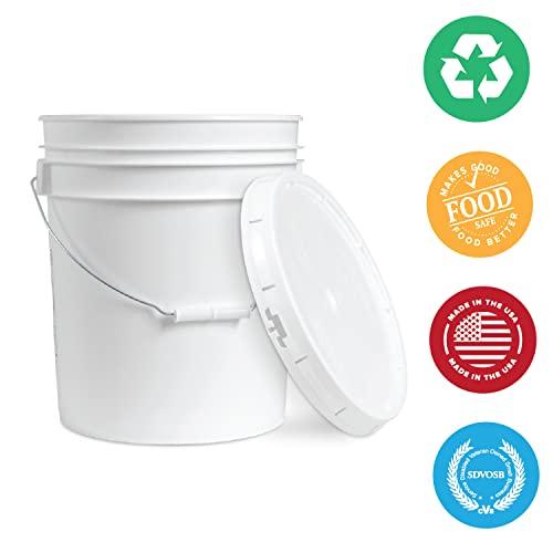 Bestand 5 gallon Food Grade White Plastic Bucket with Handle & Lid - Set of 6