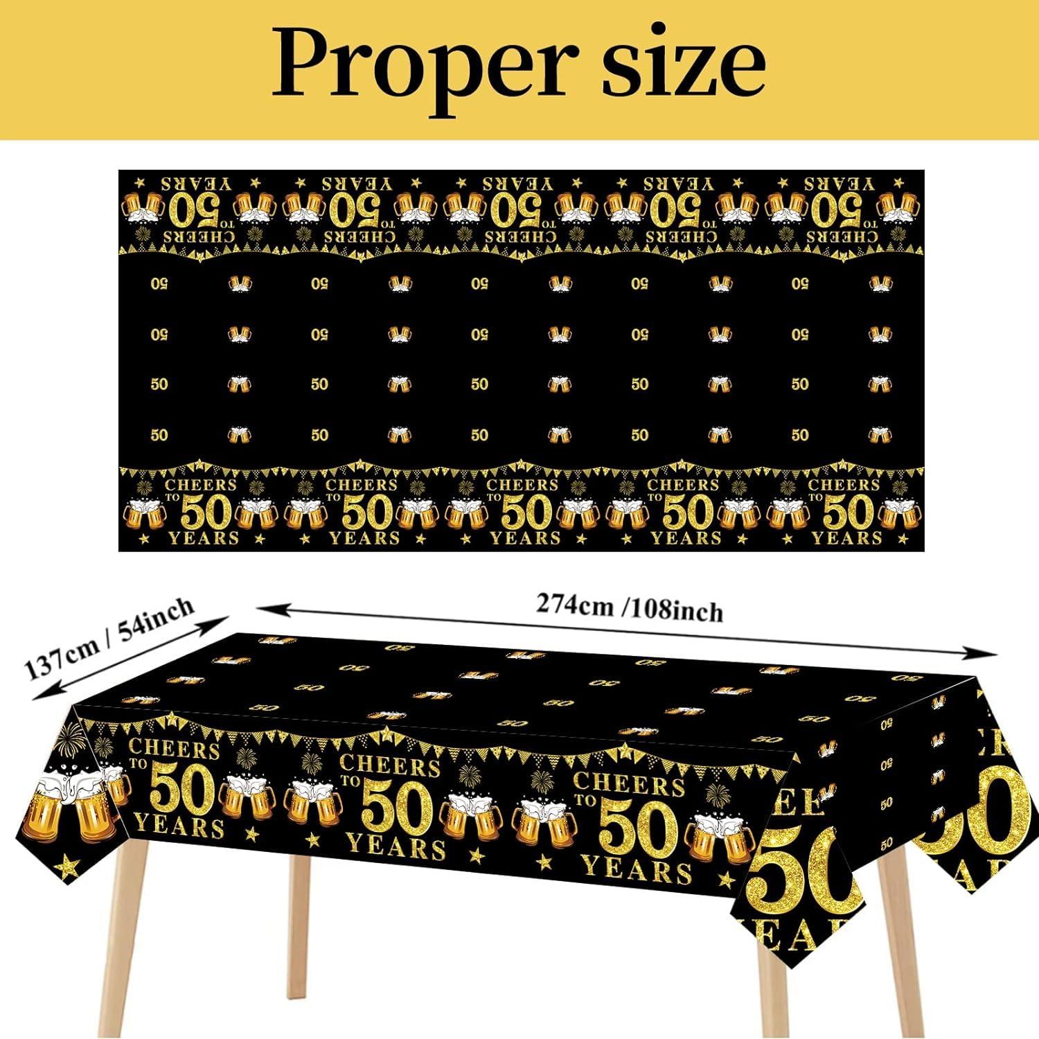 Turypaty Turypaty Black Gold 50th Birthday I Am 49+1 Banner Backdrop Tablecloth Decorations for Men Women, Cheers to 50 Years Table Cover Party Supplies