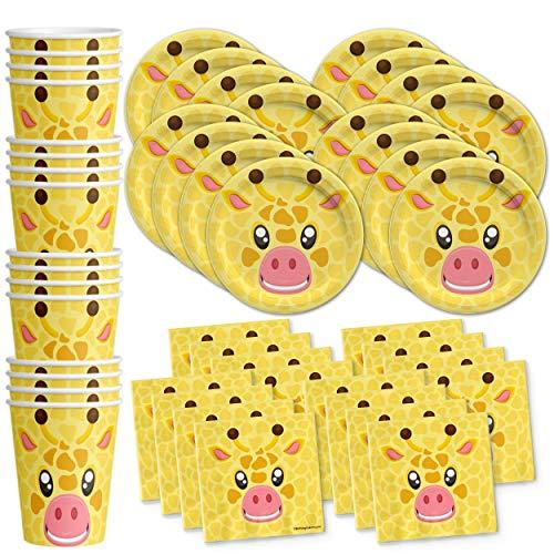 Birthday Galore Giraffe Birthday Party Supplies - Jungle Animal Party Supplies - Zoo Animal Party Supplies - Giraffe Themed Party Supplies | Tableware Set Includes Plates, Napkins and Cups | Kit for 16 Set