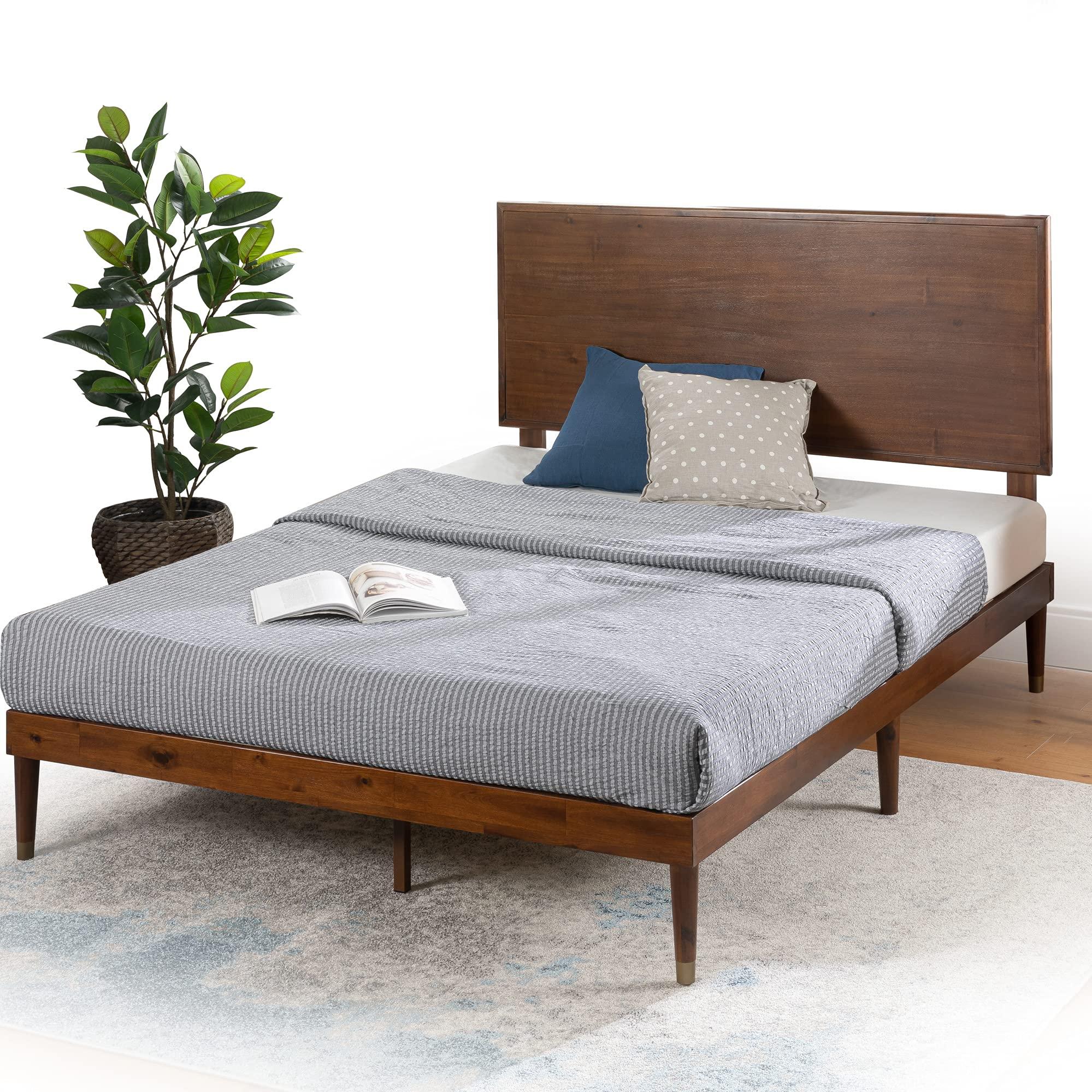 Zinus ZINUS Raymond Wood Platform Bed Frame with Adjustable Wood Headboard, Solid Wood Foundation, Wood Slat Support, No Box Spring Needed, Easy Assembly, King, Brown