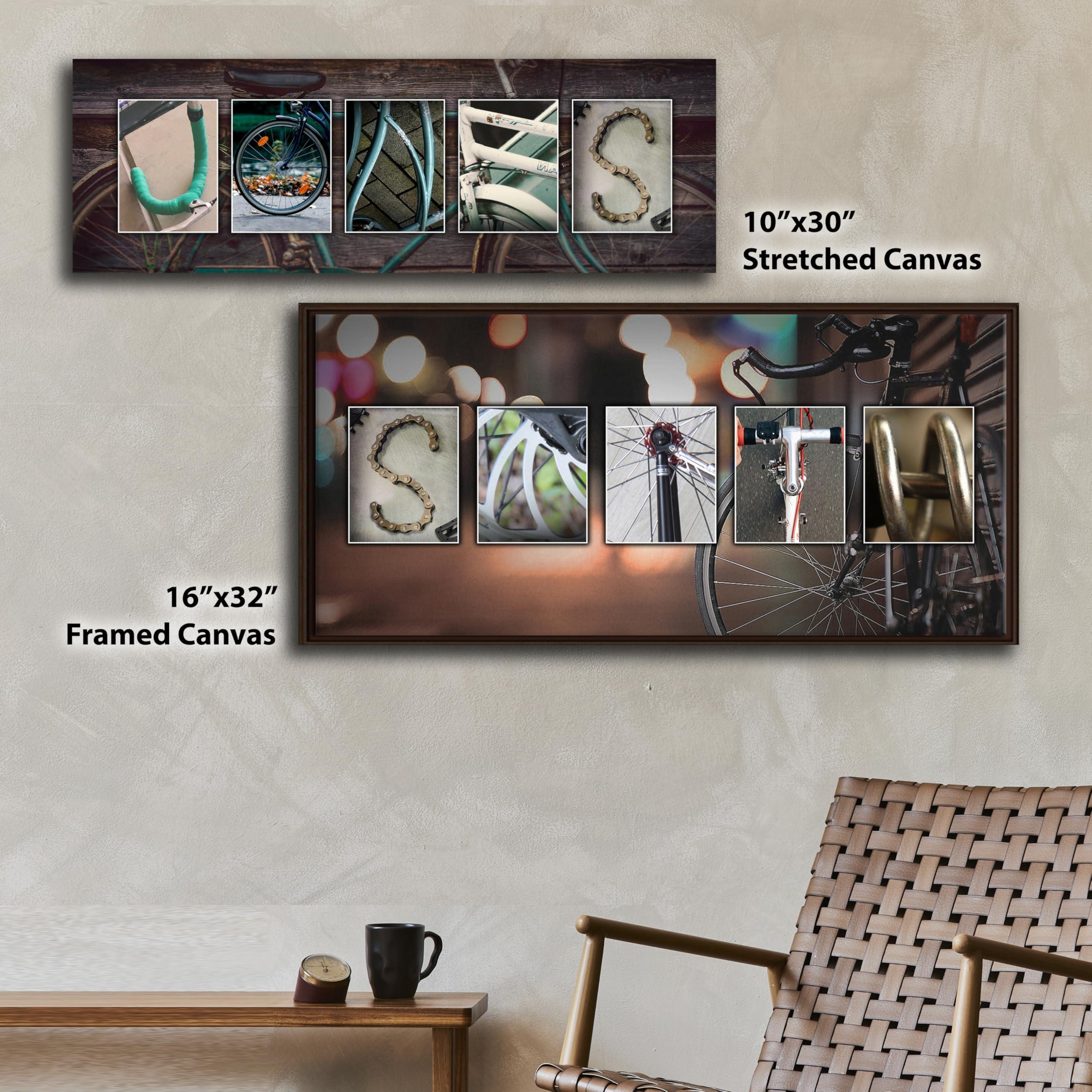 Personal-Prints Personal-Prints BICYCLE Personalized Cyclist Name Art Dcor Gift | Customized Unique Bike Name Art Present (16\"x32\" Float Framed Canvas)